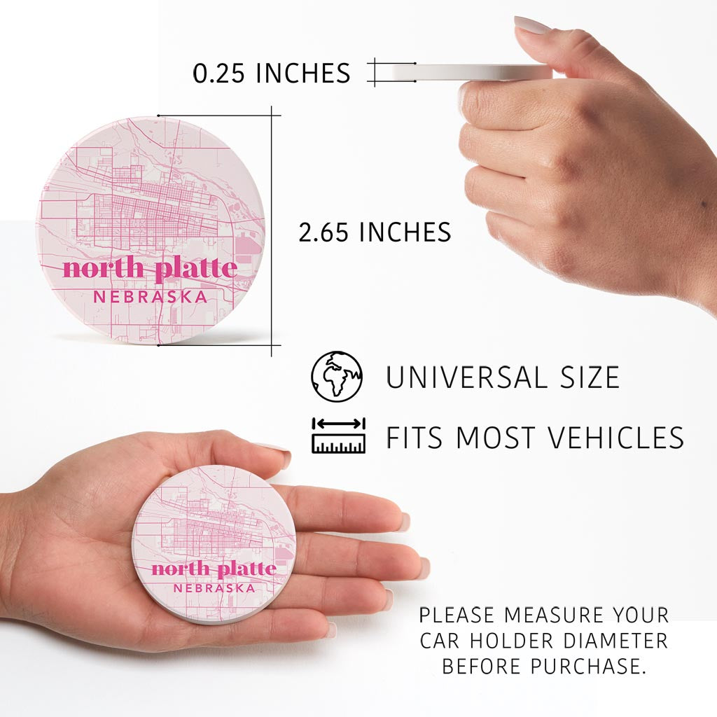Bright Modern Pink Map Nebraska North Platte| Absorbent Car Coasters | Set of 2 | Min 4