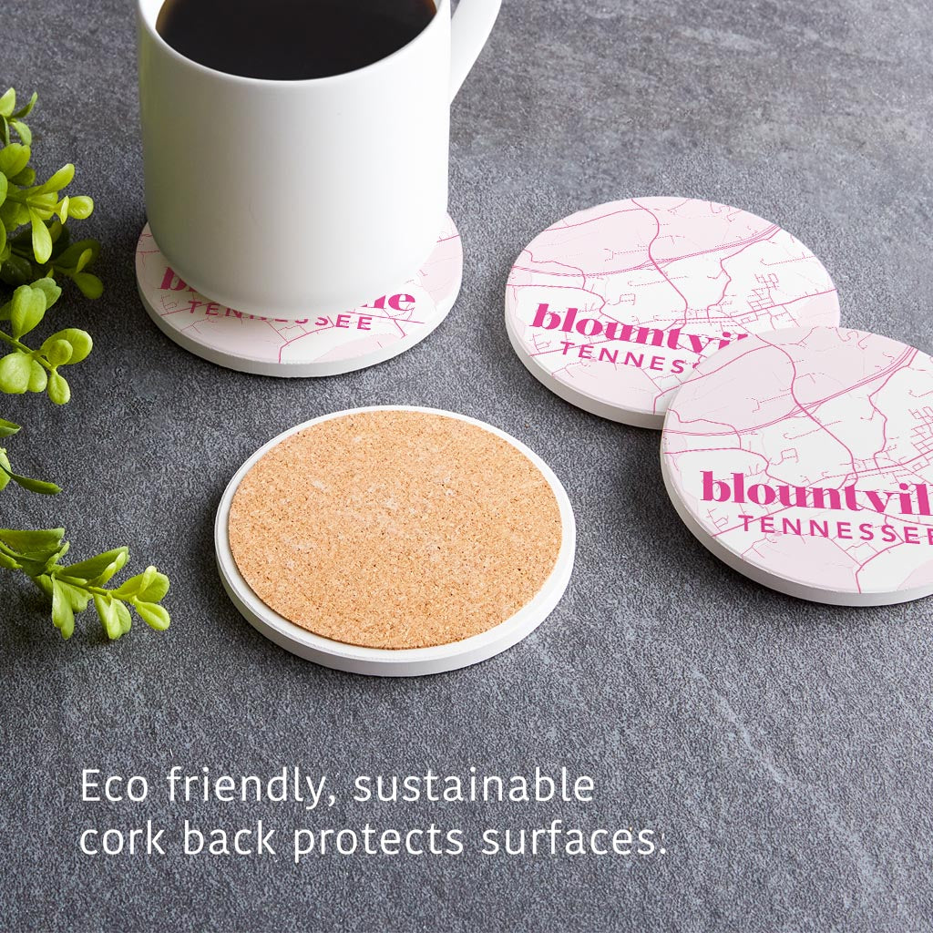 Bright Modern Pink Map Tennessee Blountville | Absorbent Coasters | Set of 4 | Min 2