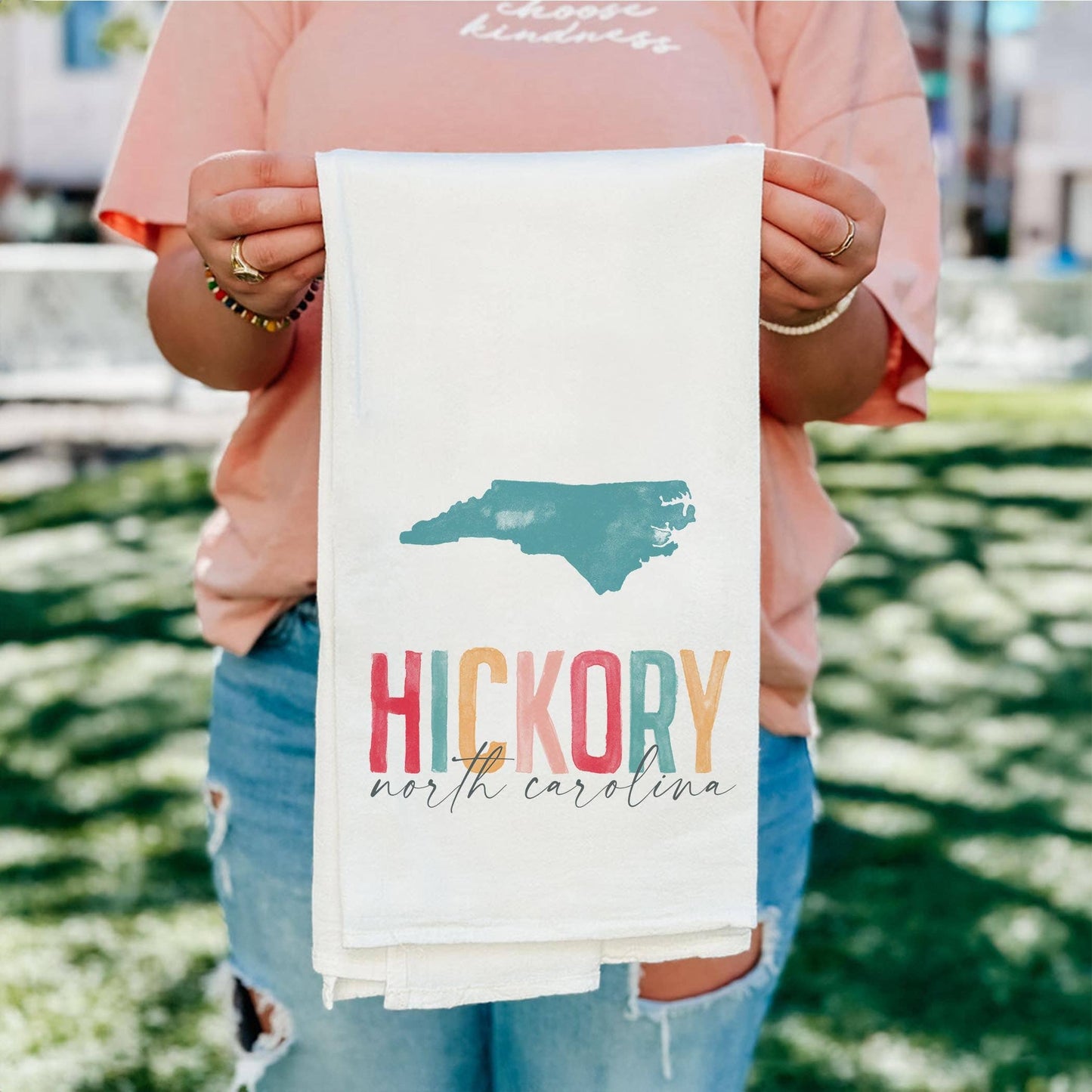 Hickory North Carolina Watercolor Cotton Tea Towel