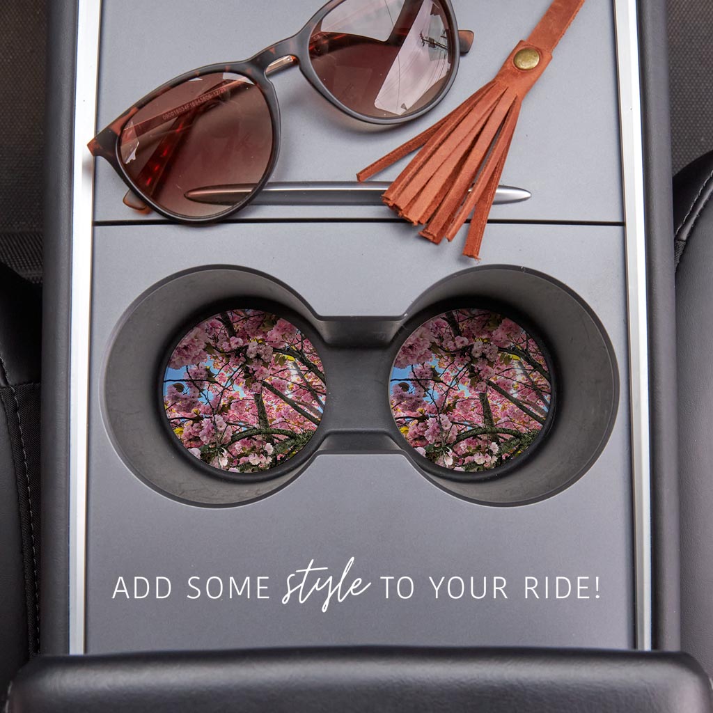 Monokian Cherry Blossoms | Absorbent Car Coasters | Set of 2 | Min 4