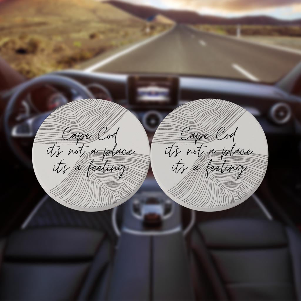 Minimalistic B&W Cape Cod A Feeling | Absorbent Car Coasters | Set of 2 | Min 4