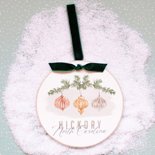 6" Round Ornament Green Ribbon-Ornaments Hickory North Carolina -0