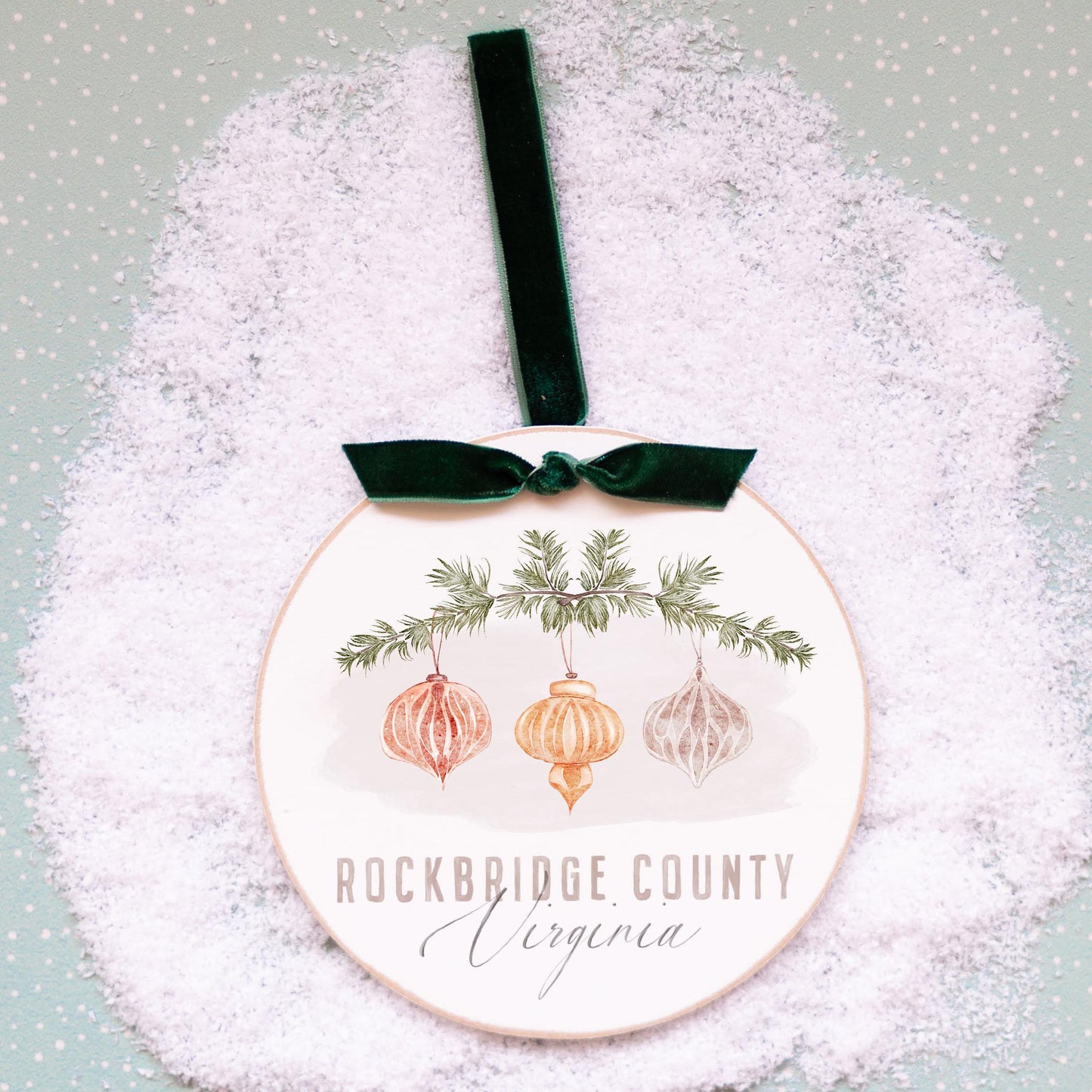 6" Round Ornament Green Ribbon-Holiday Ornaments Rockbridge County Virginia -0