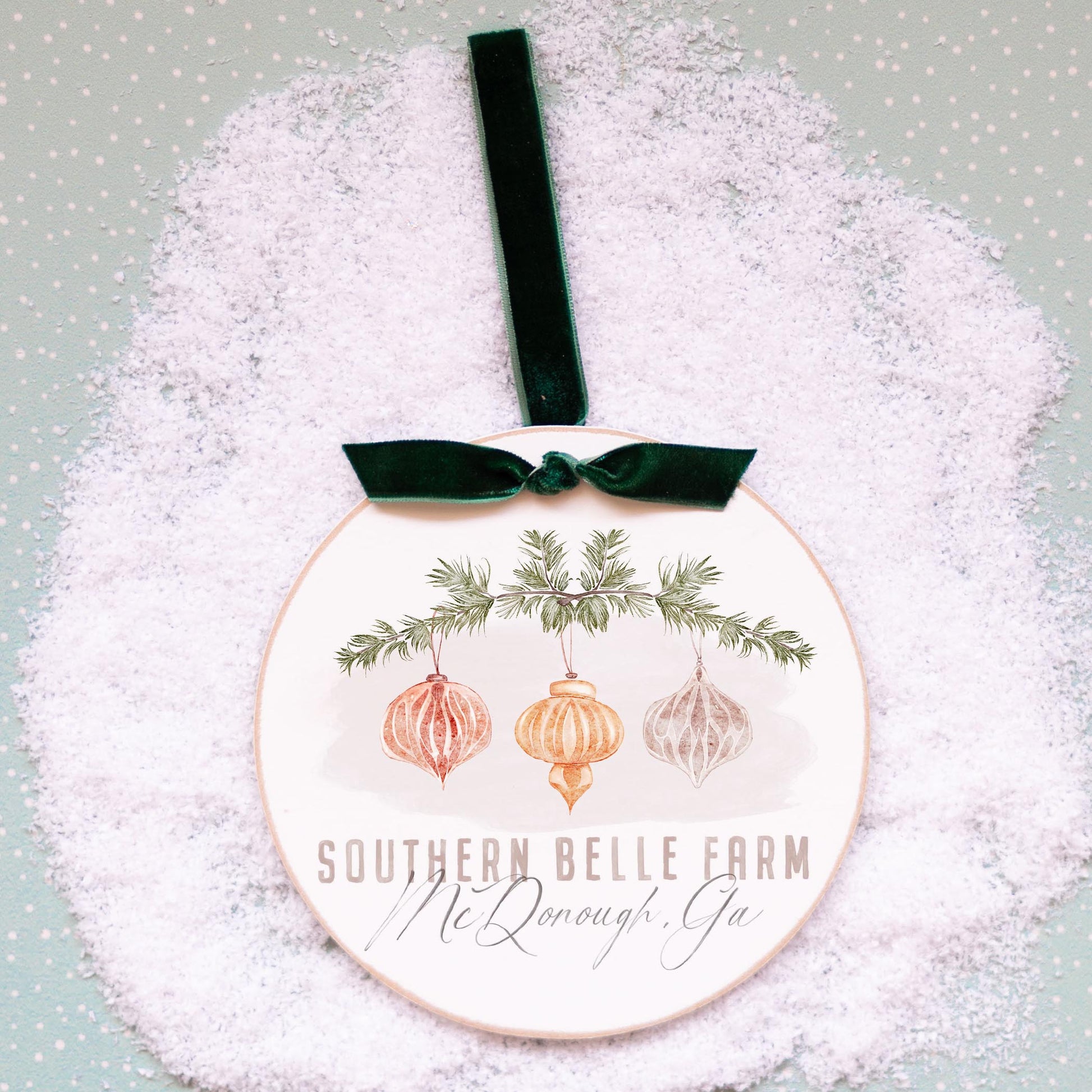 6" Round Ornament Green Ribbon-Ornaments Southern Belle Farm McDonough Georgia -0