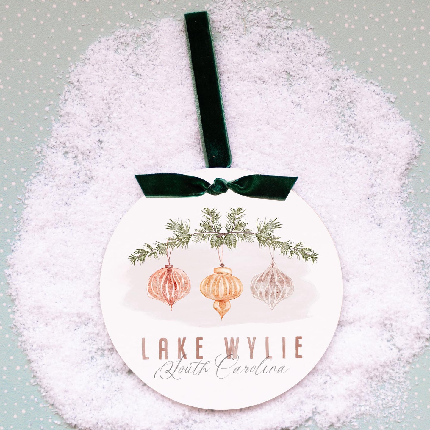 6" Round Ornament Green Ribbon-Ornaments Lake Wylie South Carolina -0