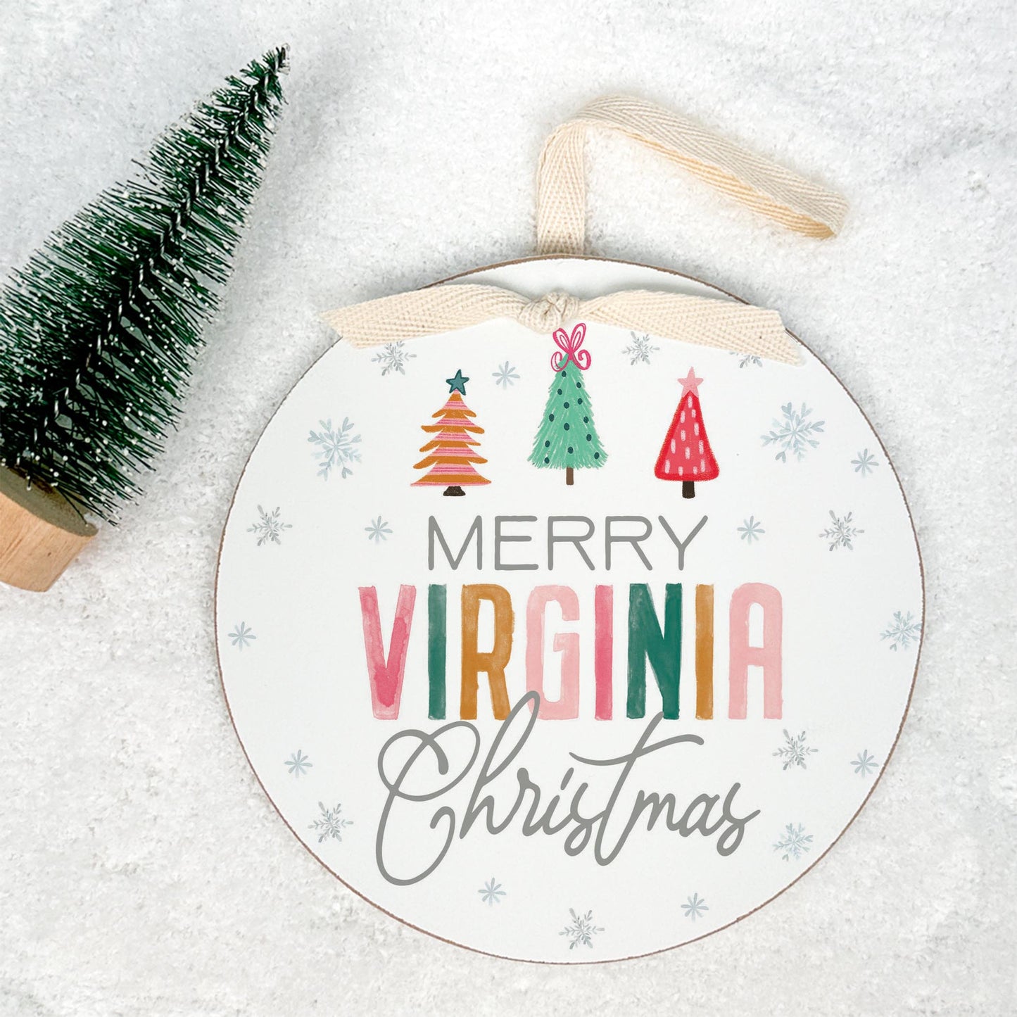 6" Round Ornament-Whimsy Wonderland Merry Virginia Christmas -1
