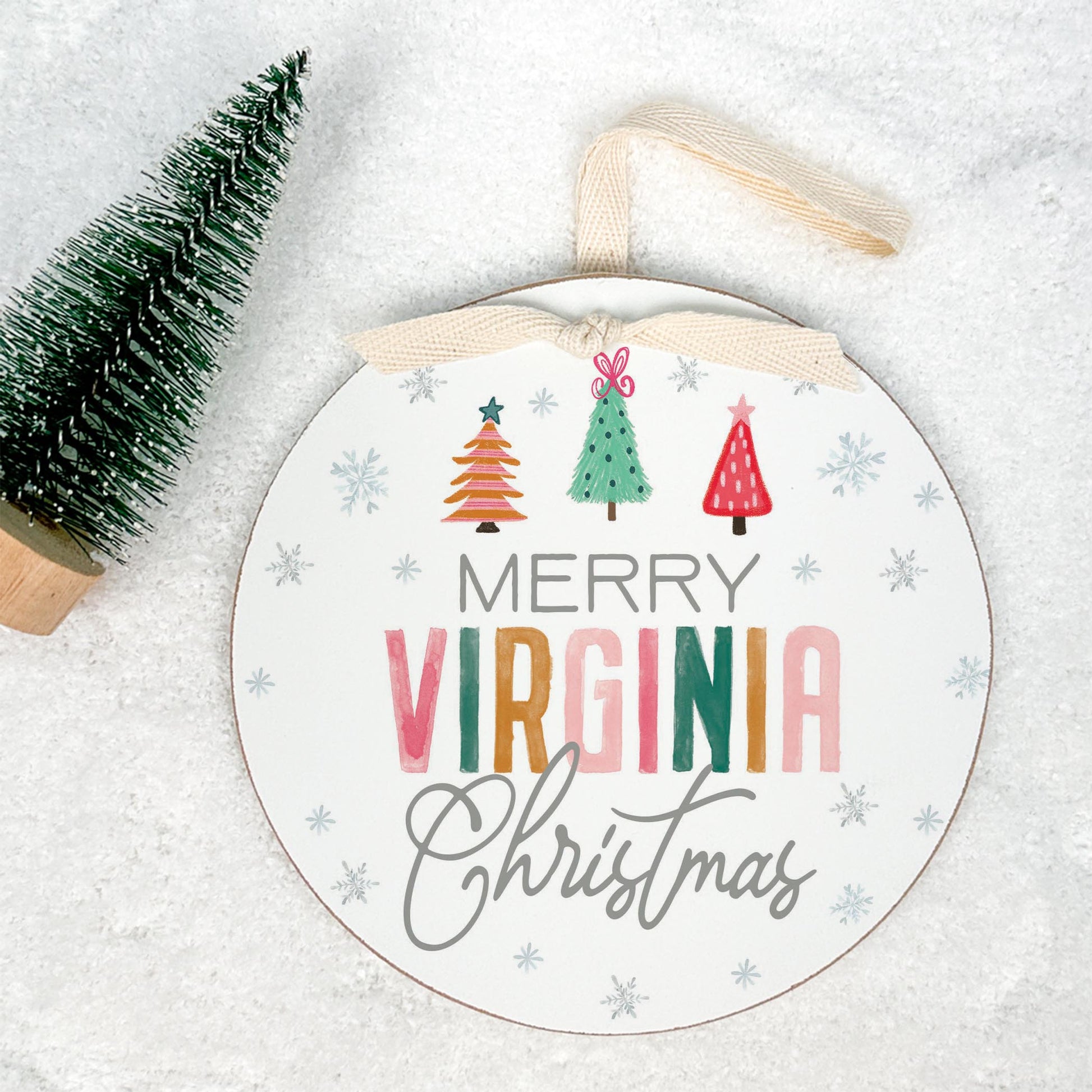 6" Round Ornament-Whimsy Wonderland Merry Virginia Christmas -1