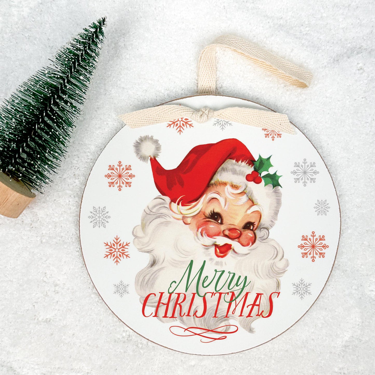 6" Round Ornament-Classic Santa Merry Christmas -1
