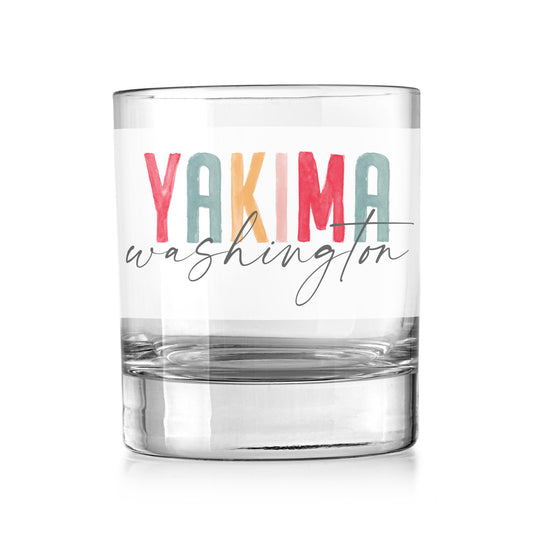 11oz Bourbon Glass-Watercolor City Yakima Washington -0