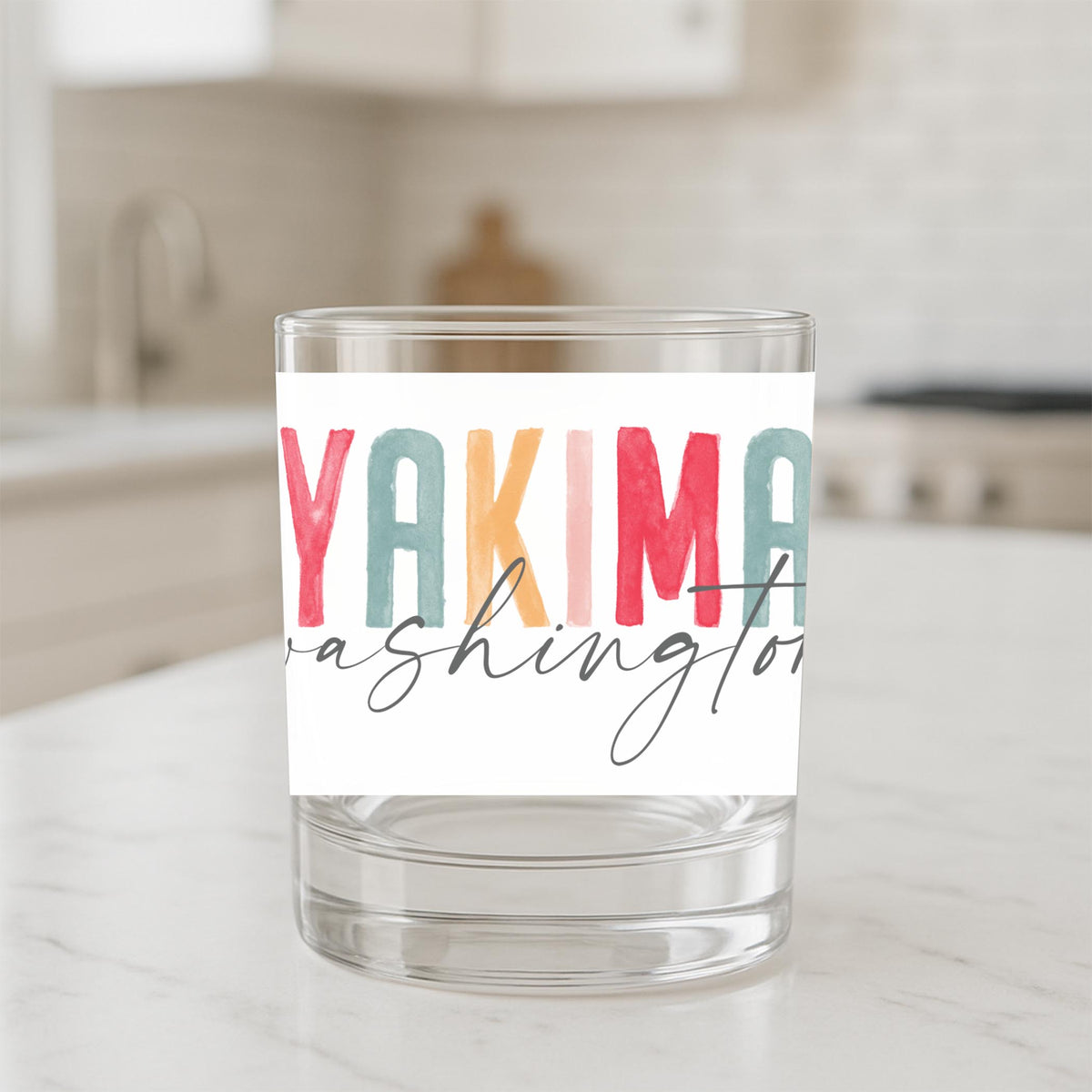 11oz Bourbon Glass-Watercolor City Yakima Washington -1