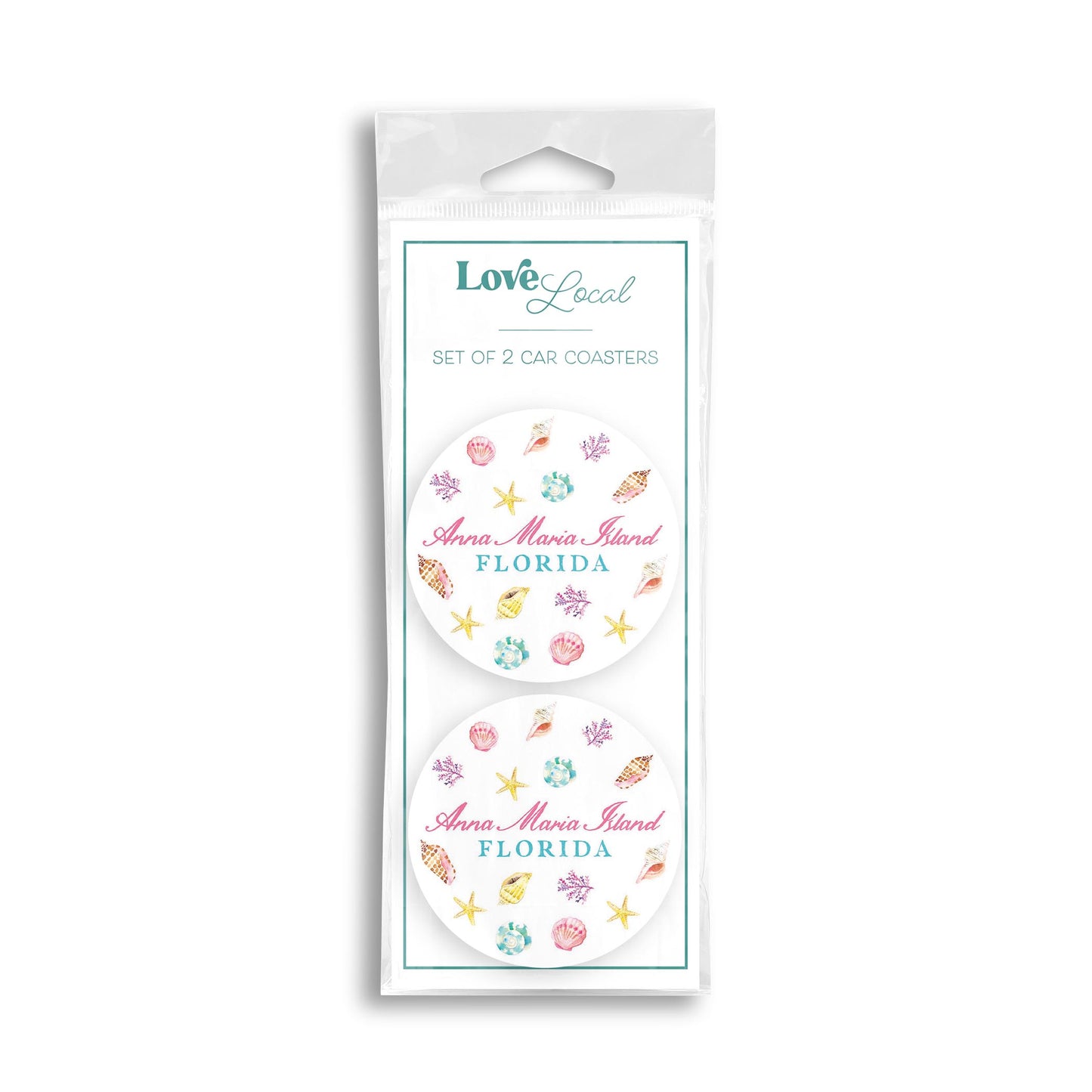 Car Coaster 2-Pack Love Local-Shells & Shoreline Anna Maria Island Florida -0