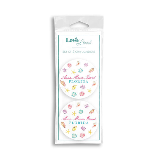 Car Coaster 2-Pack Love Local-Shells & Shoreline Anna Maria Island Florida -0