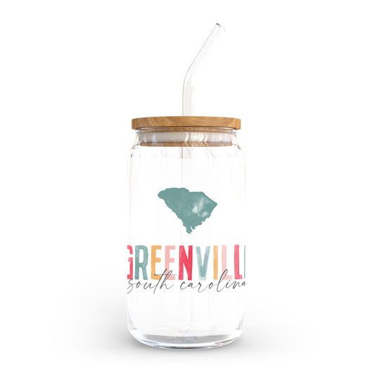 16oz Cold Brew Glass-Watercolor City Greenville South Carolina -0