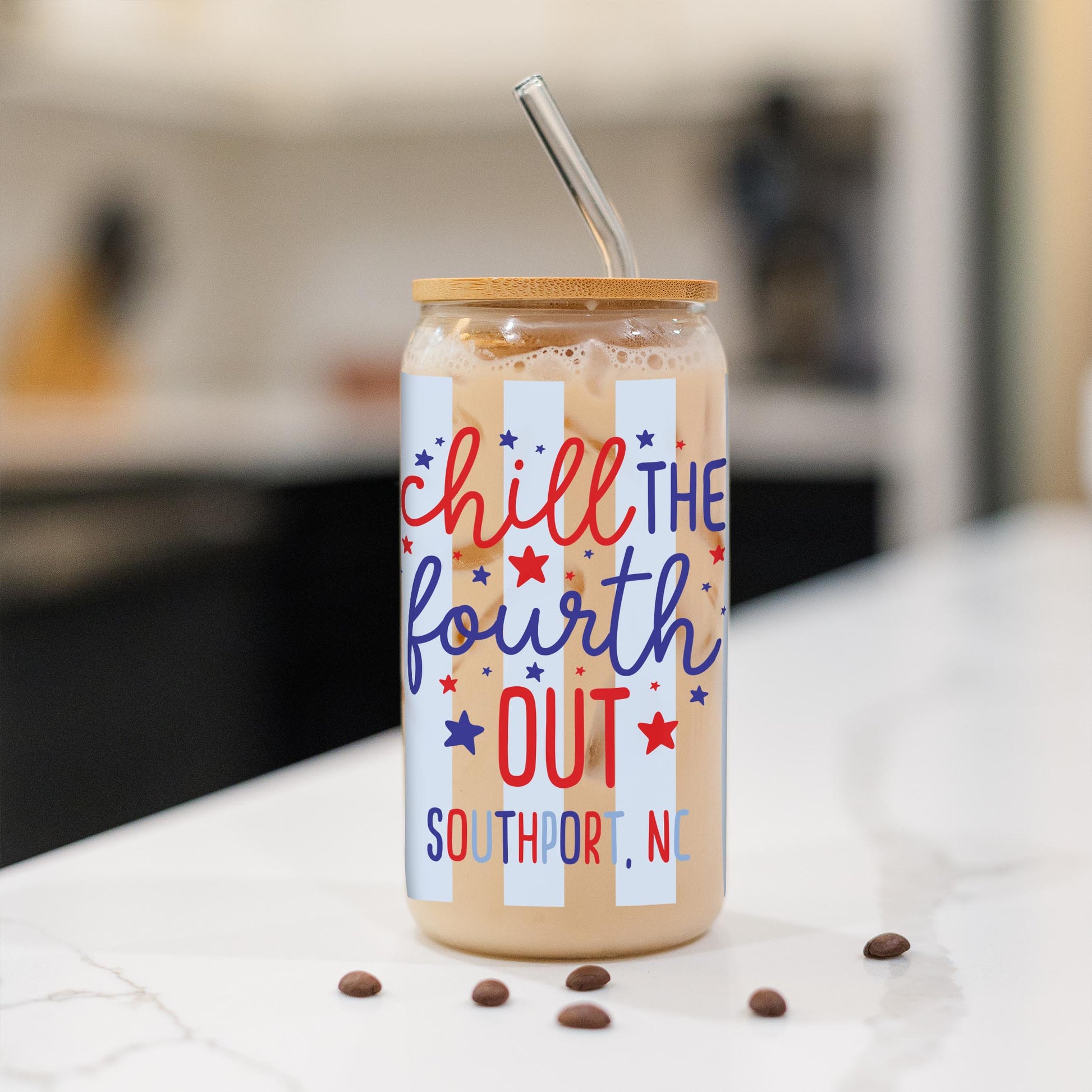16oz Cold Brew Glass-4th of July Southport North Carolina -1