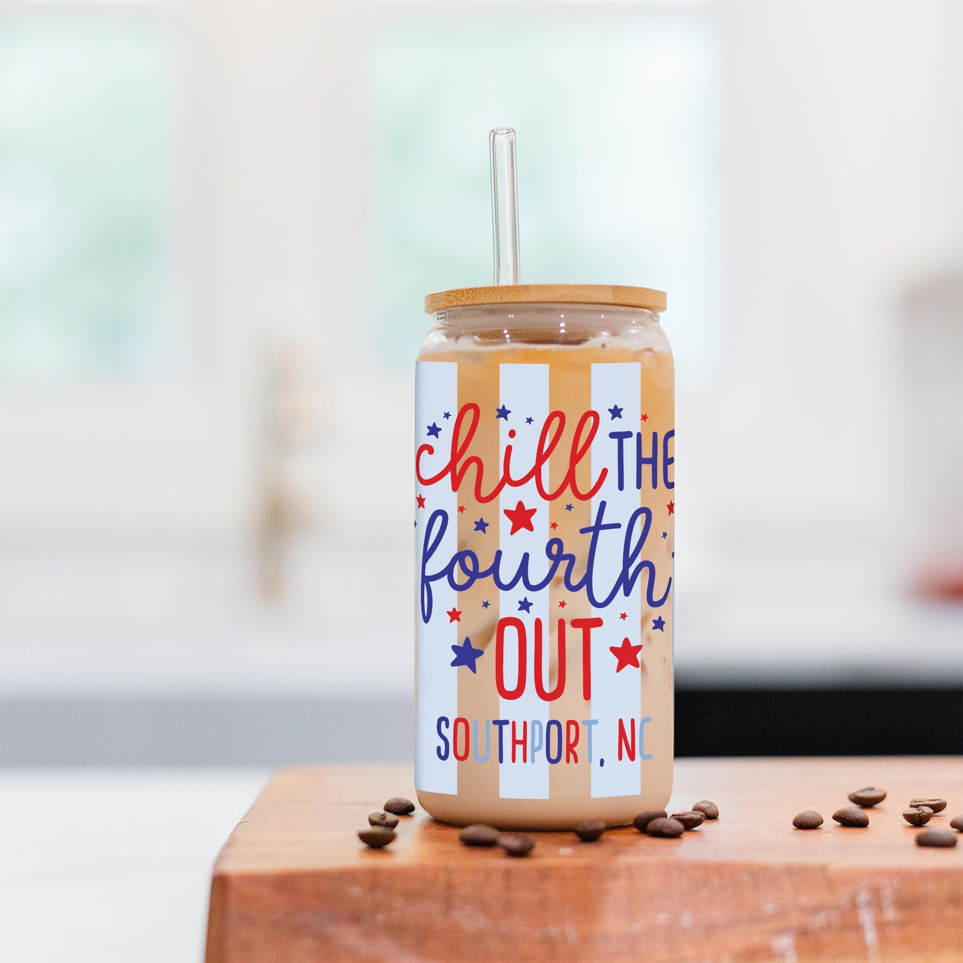 16oz Cold Brew Glass-4th of July Southport North Carolina -2