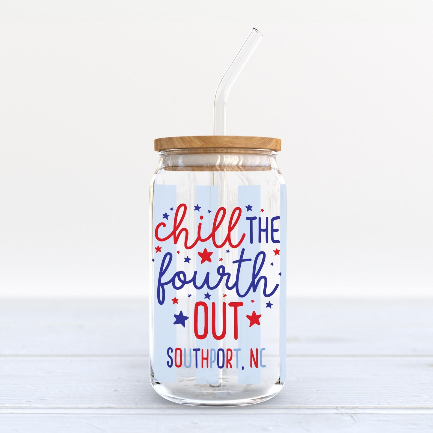 16oz Cold Brew Glass-4th of July Southport North Carolina -3