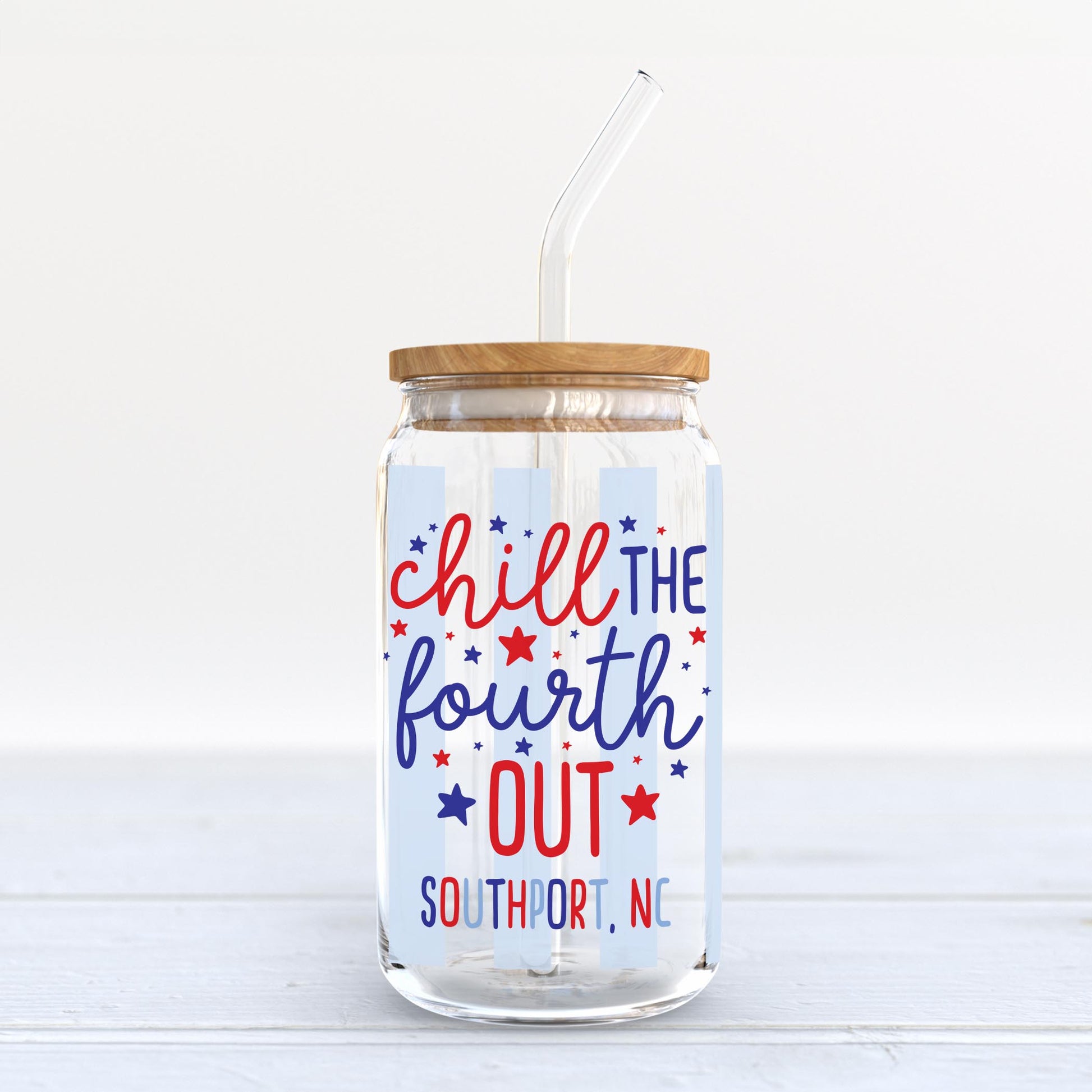 16oz Cold Brew Glass-4th of July Southport North Carolina -3