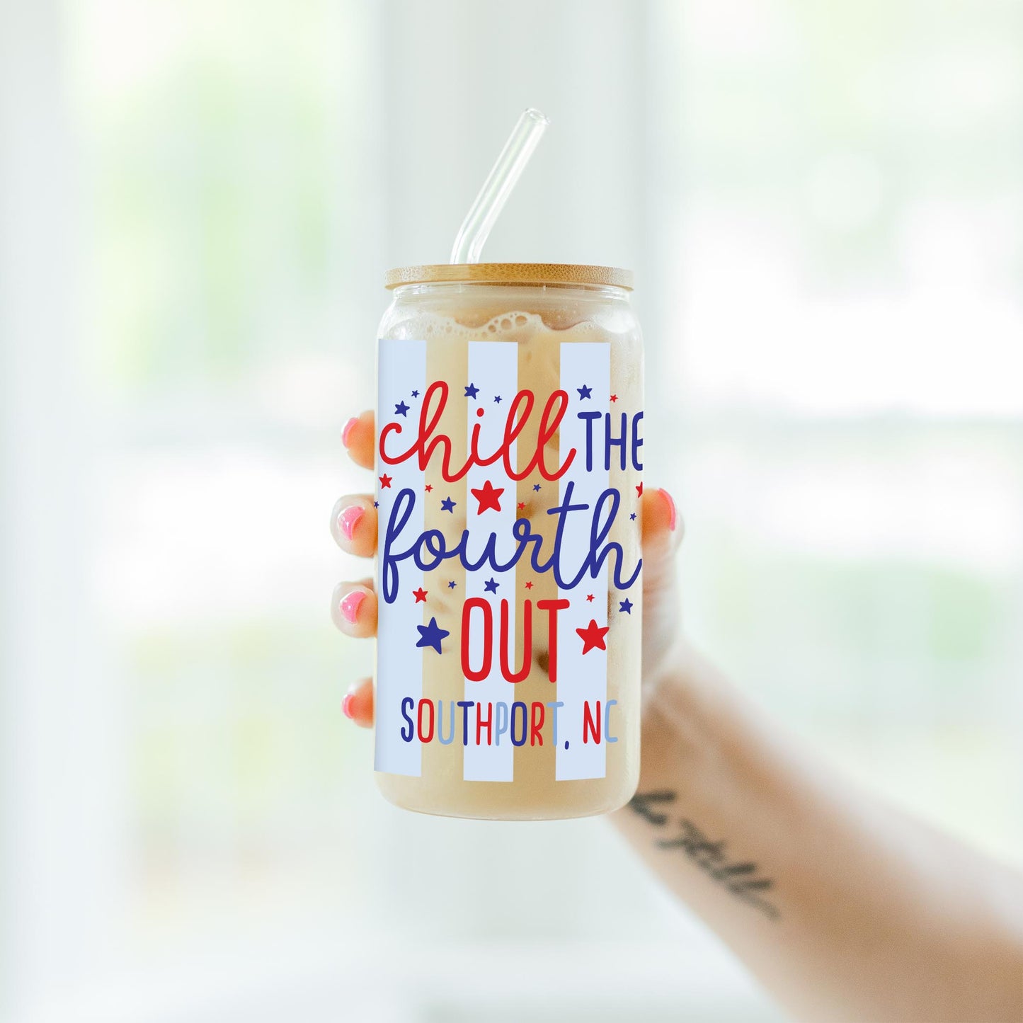 16oz Cold Brew Glass-4th of July Southport North Carolina -4