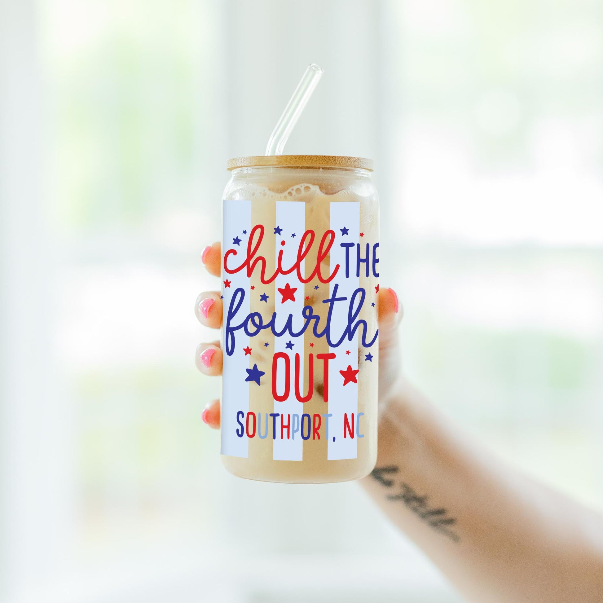 16oz Cold Brew Glass-4th of July Southport North Carolina -4