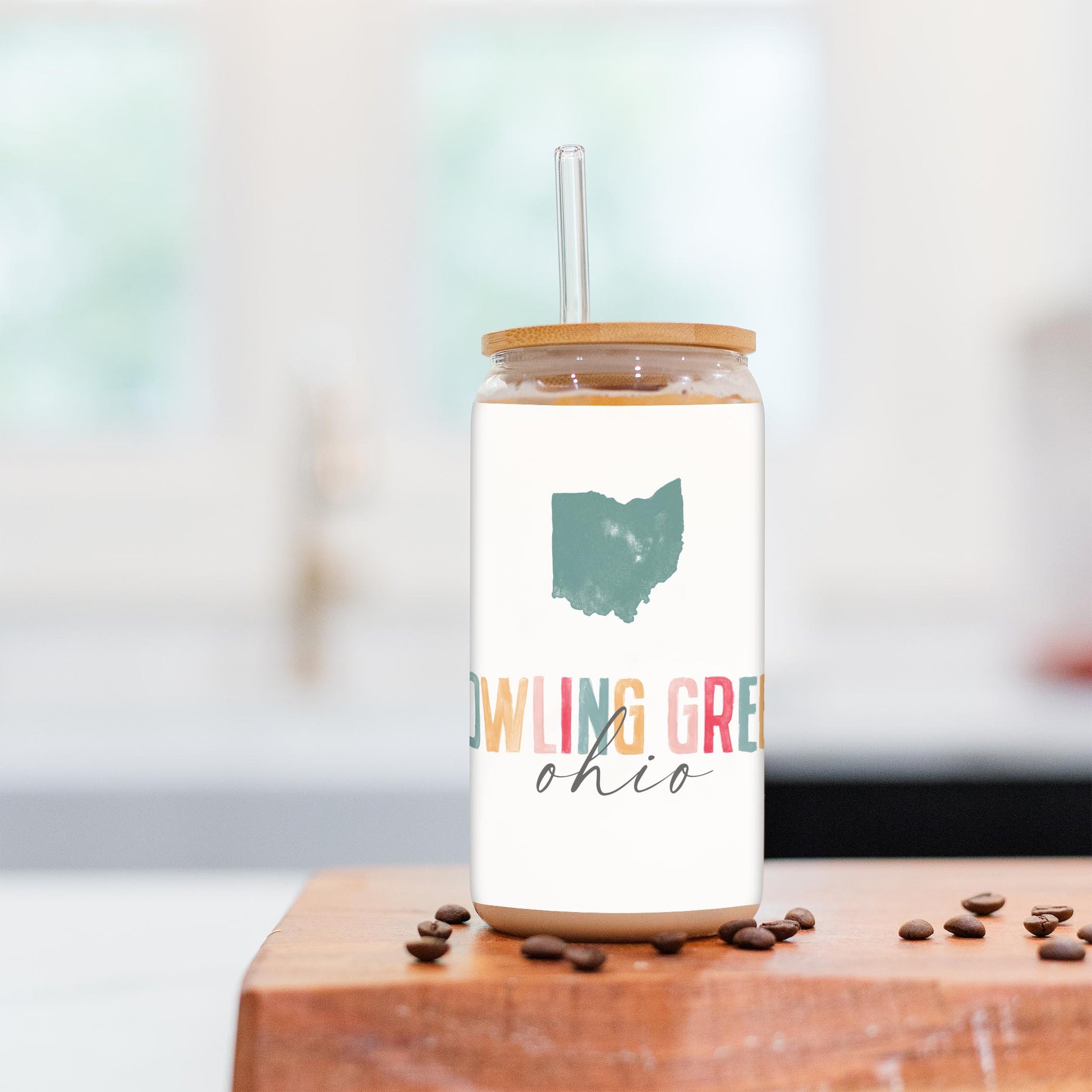 16oz Cold Brew Glass-Watercolor City Bowling Green Ohio -2