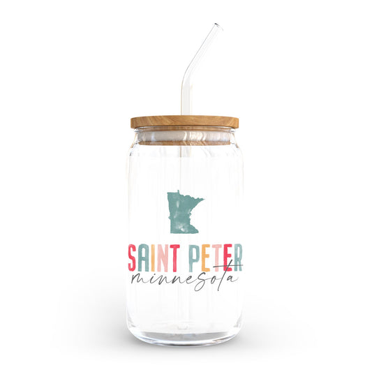 16oz Cold Brew Glass-Watercolor City Saint Peter Minnesota -0