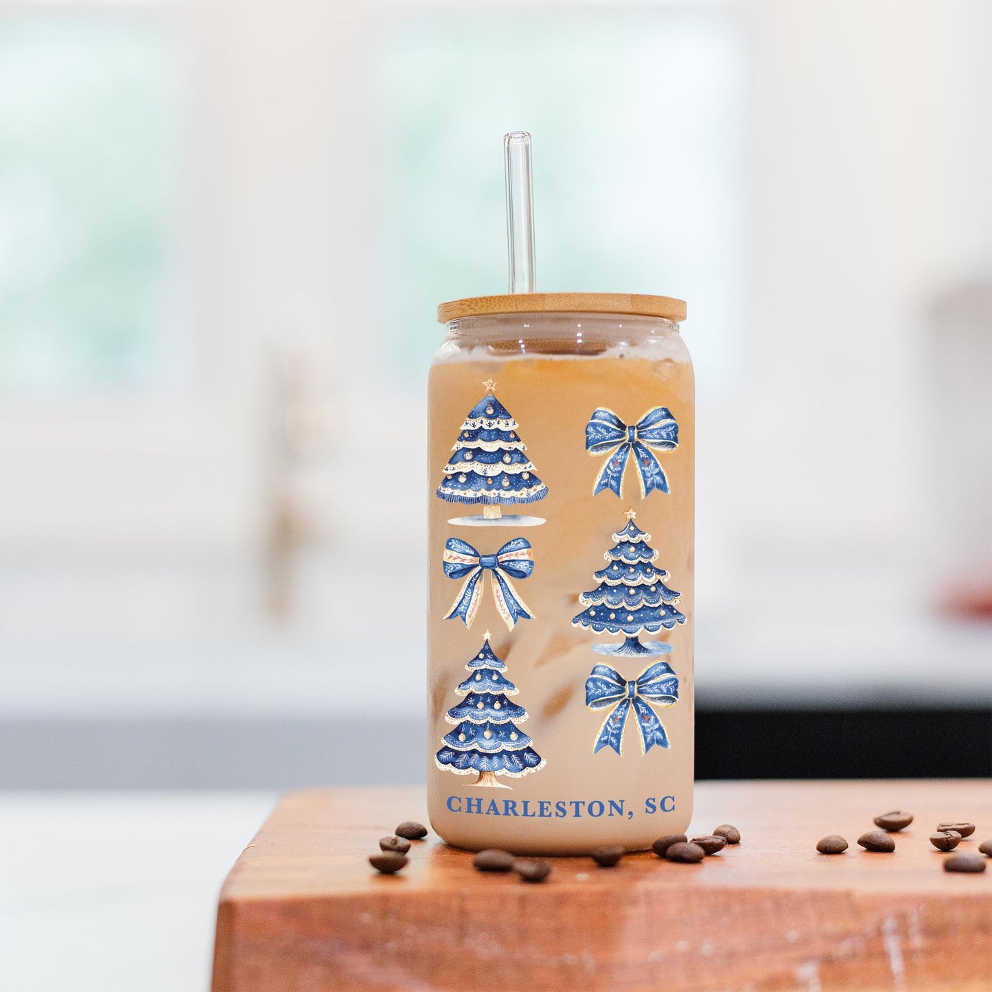 16oz Cold Brew Glass-Love+Local Blue Noel - A Grand Millennial Christmas