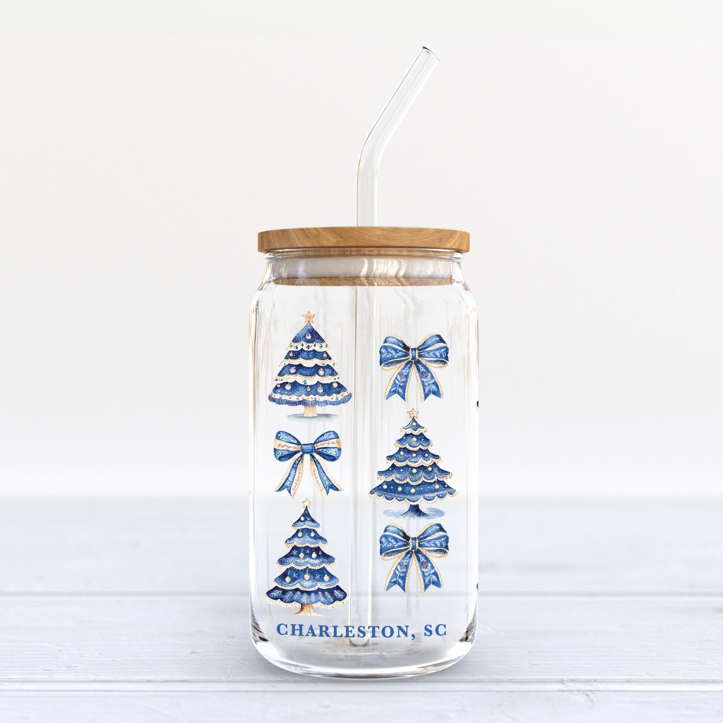 16oz Cold Brew Glass-Love+Local Blue Noel - A Grand Millennial Christmas