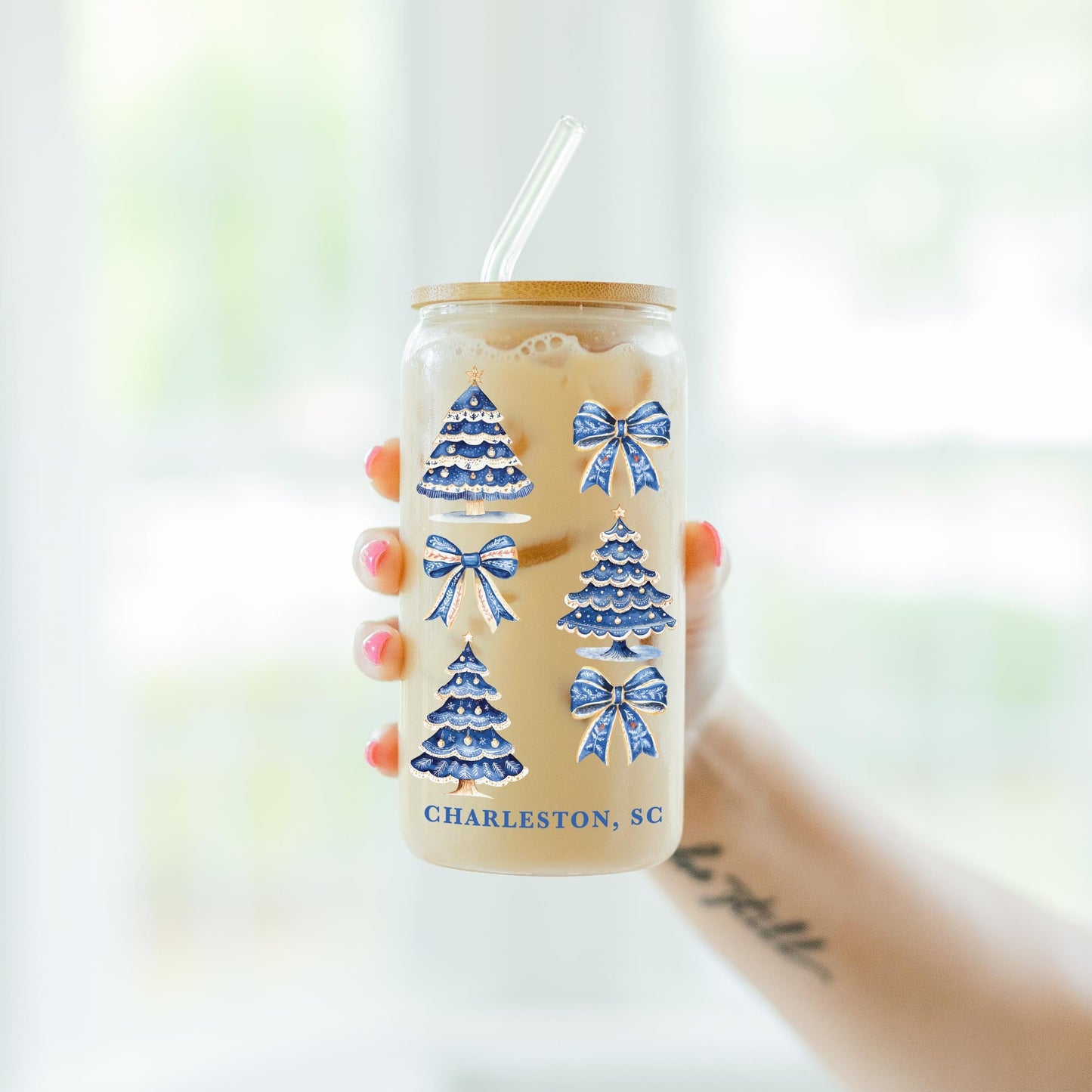 16oz Cold Brew Glass-Love+Local Blue Noel - A Grand Millennial Christmas