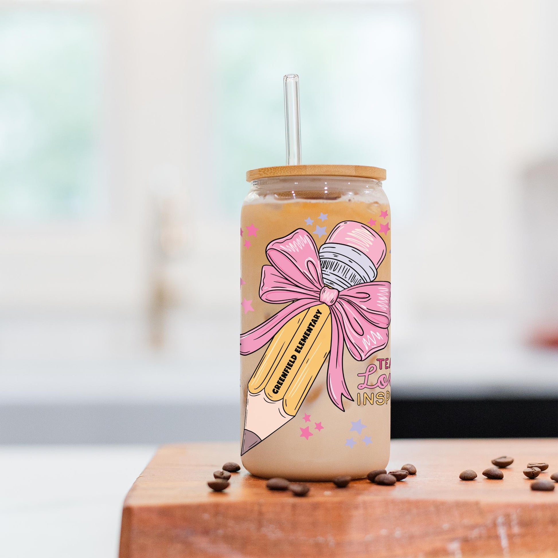 16oz Cold Brew Glass-Love+Local Classroom Coquette Teach Love Inspire -2
