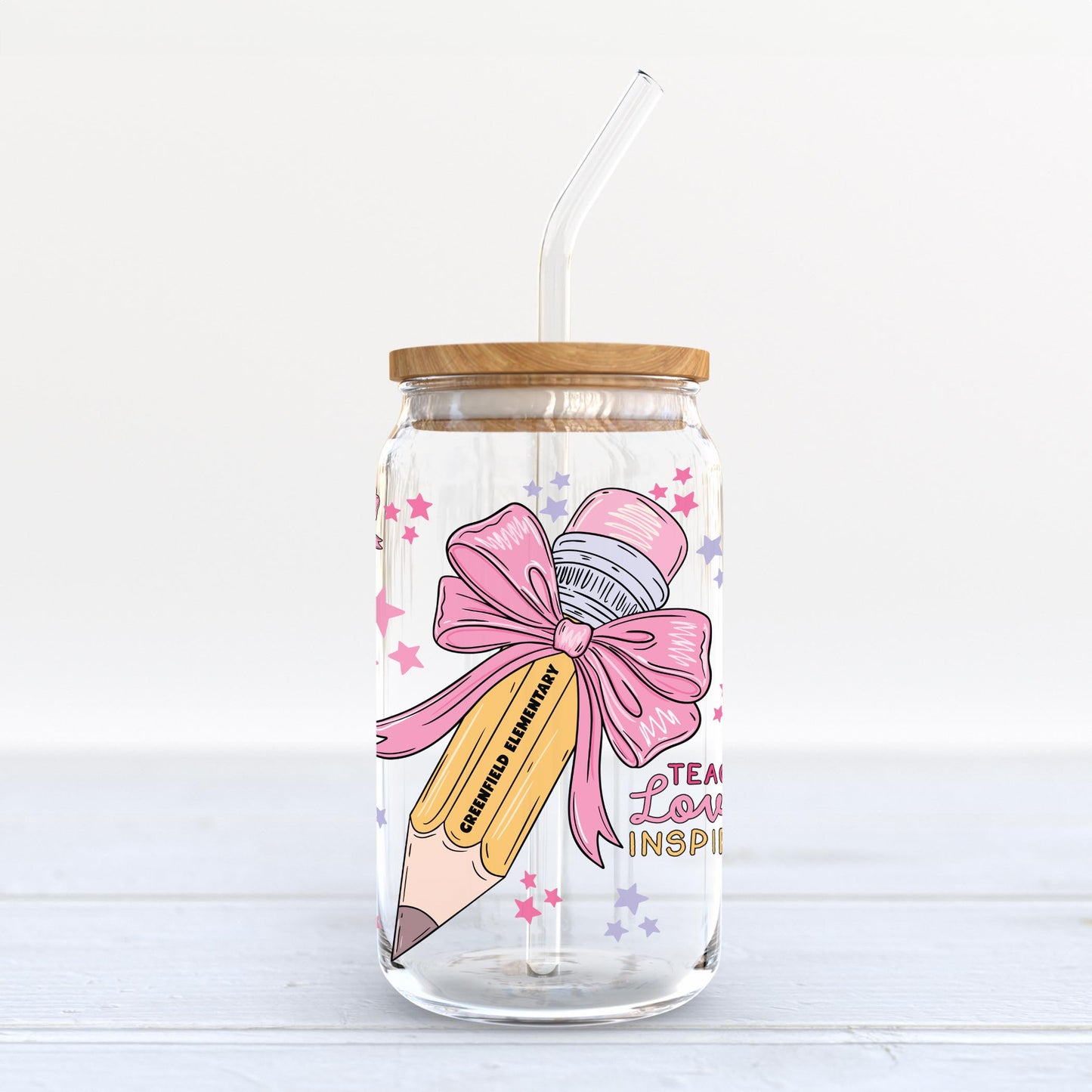 16oz Cold Brew Glass-Love+Local Classroom Coquette Teach Love Inspire -3
