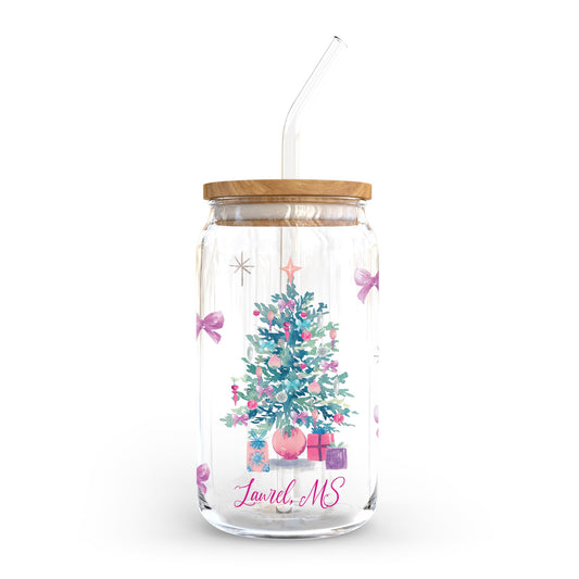 16oz Cold Brew Glass-Watercolor Sugar Plum Christmas Tree -0