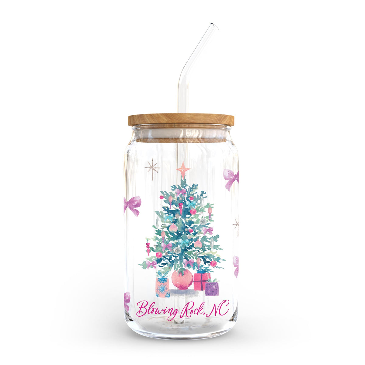 16oz Cold Brew Glass-Watercolor Sugar Plum Blowing Rock North Carolina -0