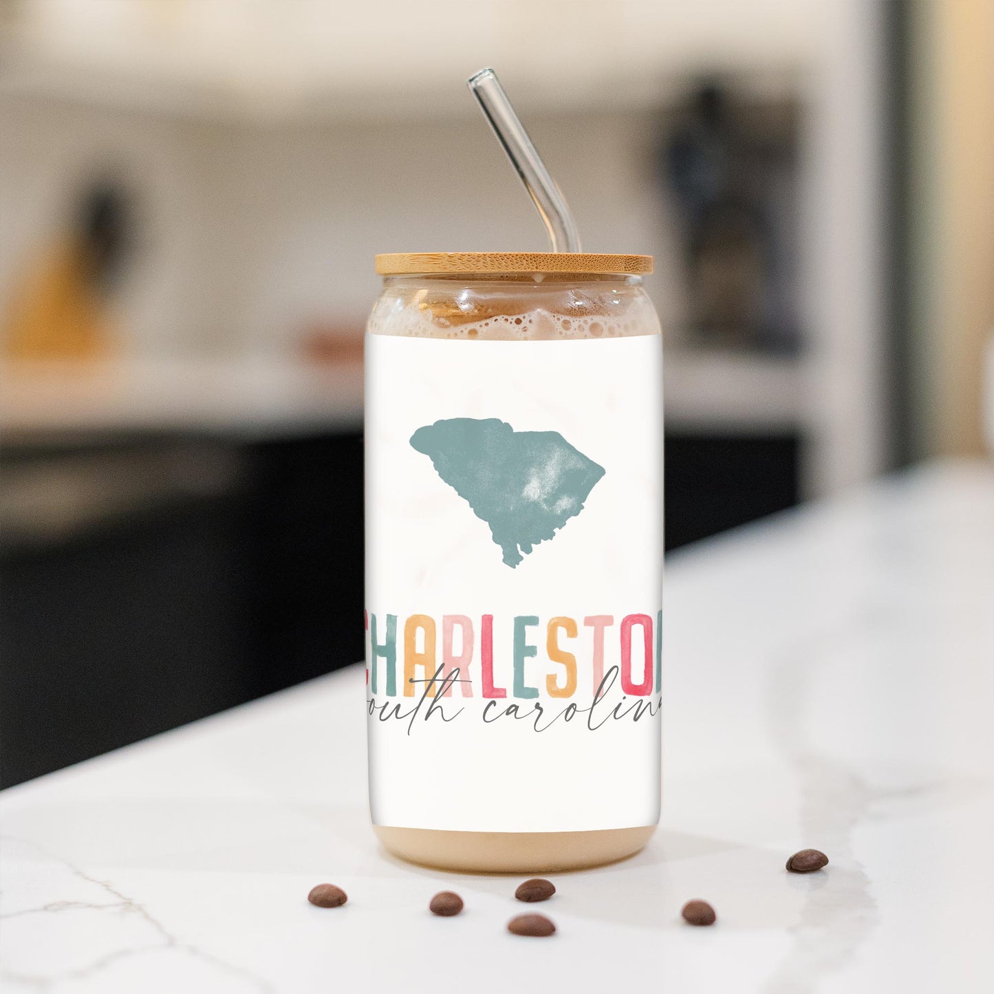 16oz Cold Brew Glass-Watercolor City Charleston South Carolina -1