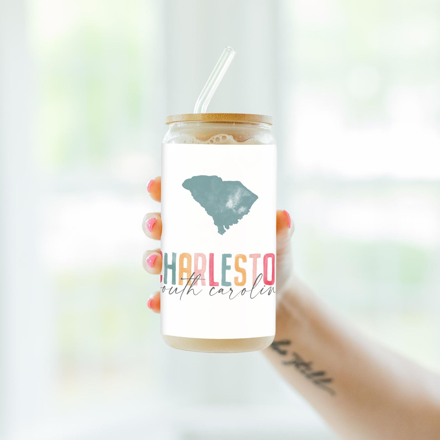 16oz Cold Brew Glass-Watercolor City Charleston South Carolina -4