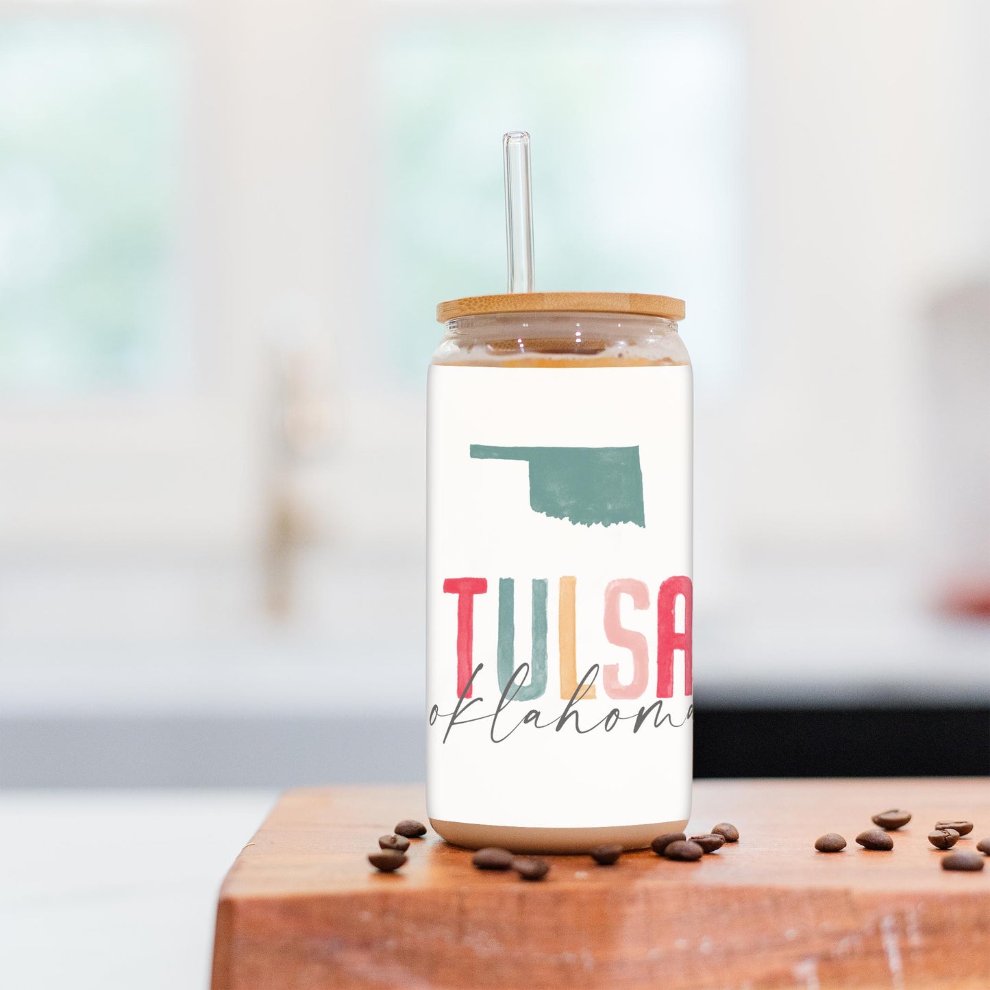 16oz Cold Brew Glass-Watercolor City Tulsa Oklahoma -2