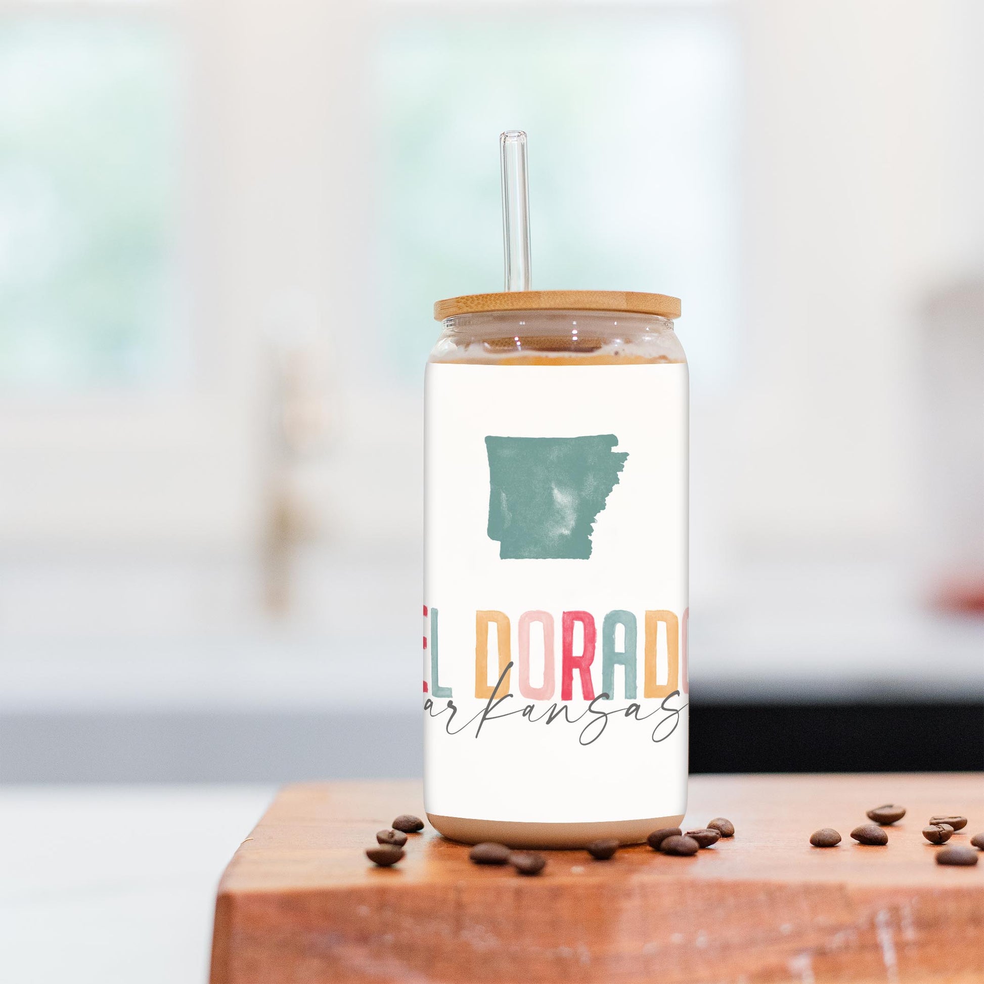 16oz Cold Brew Glass-Watercolor City El Dorado Arkansas -2