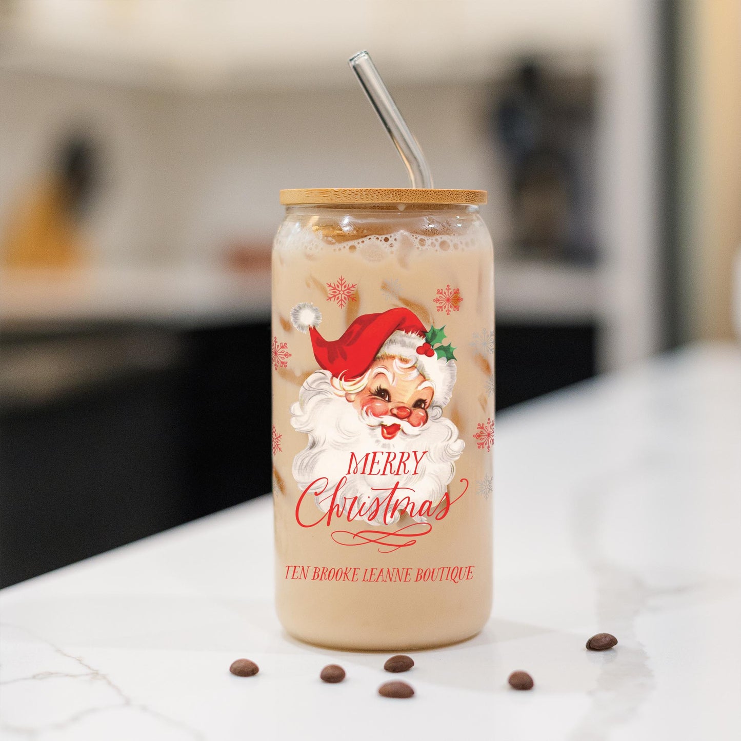 16oz Cold Brew Glass-Classic Santa Ten Brooke LeAnne Boutique -1