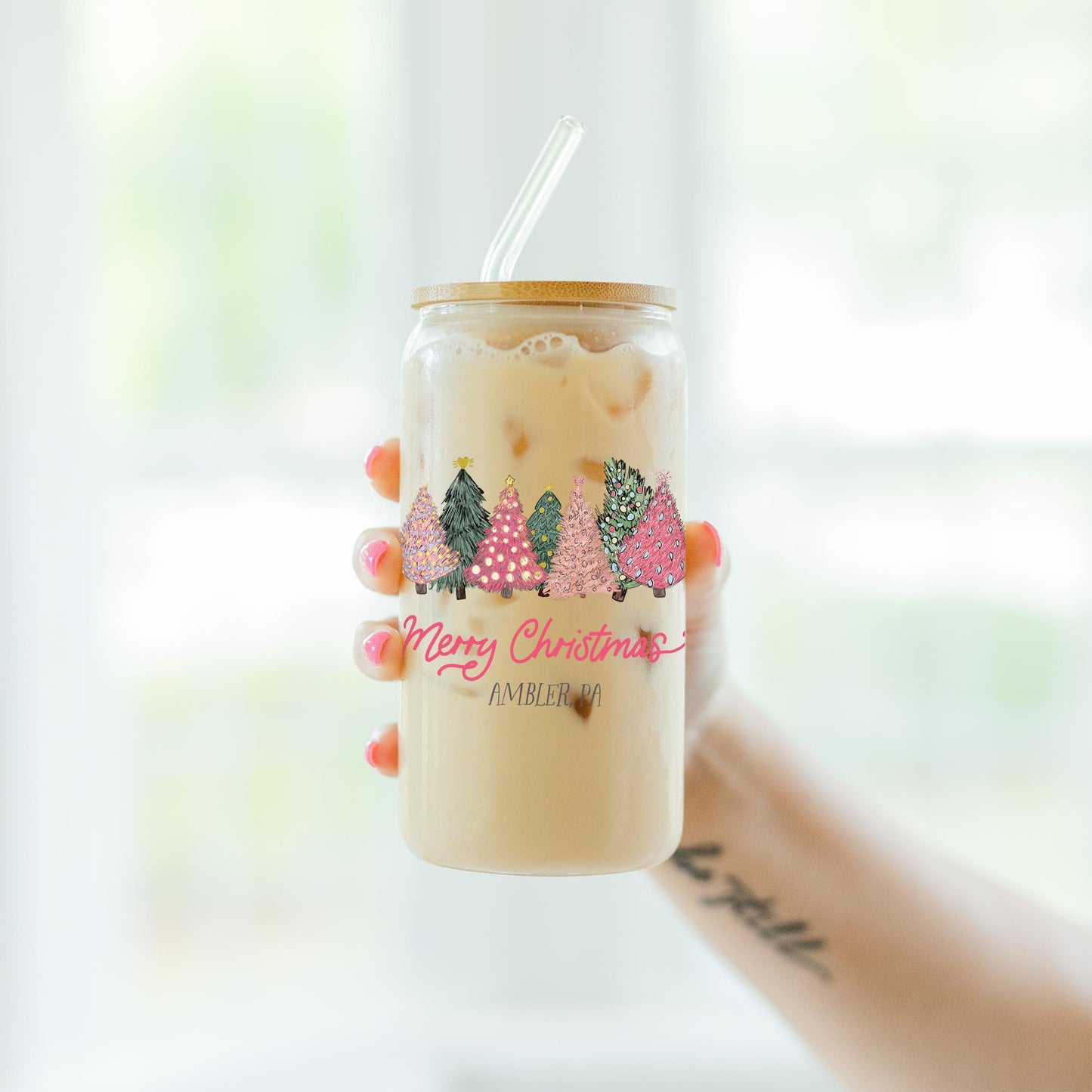 16oz Cold Brew Glass-Pink Trees Ambler Pennsylvania -4