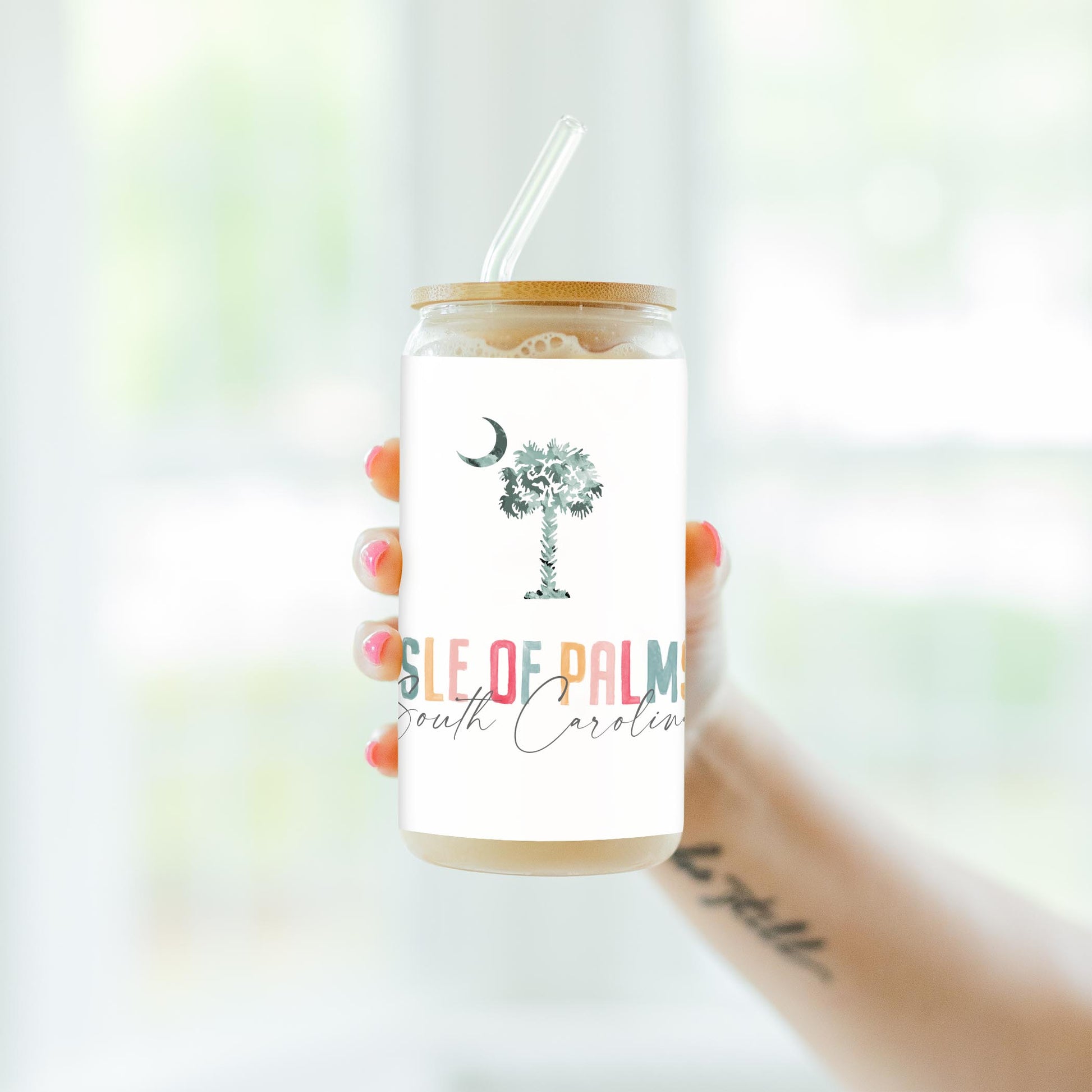 16oz Cold Brew Glass-Watercolor City Isle Of Palms South Carolina -4