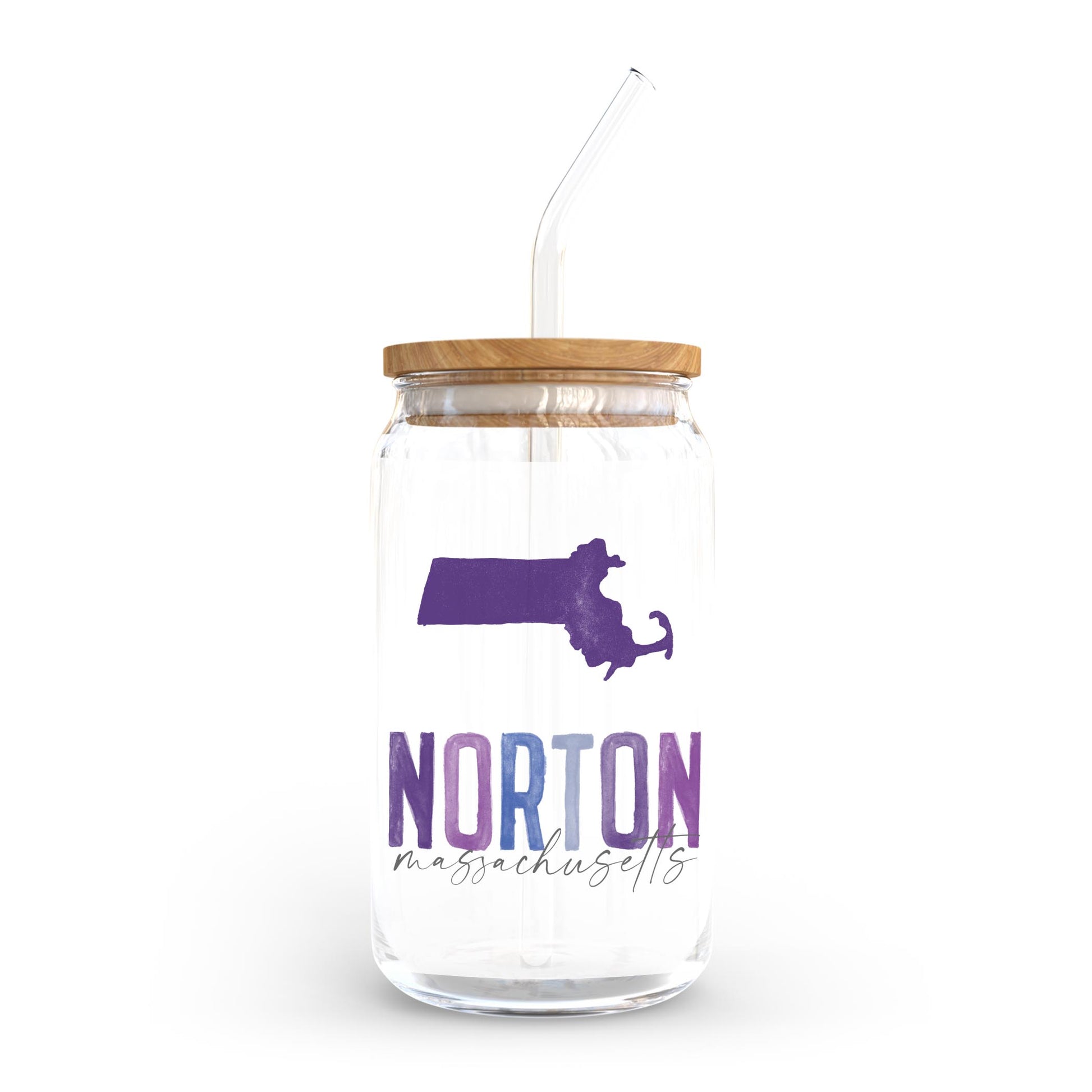 16oz Cold Brew Glass-Watercolor City Purple Norton Massachusetts -0