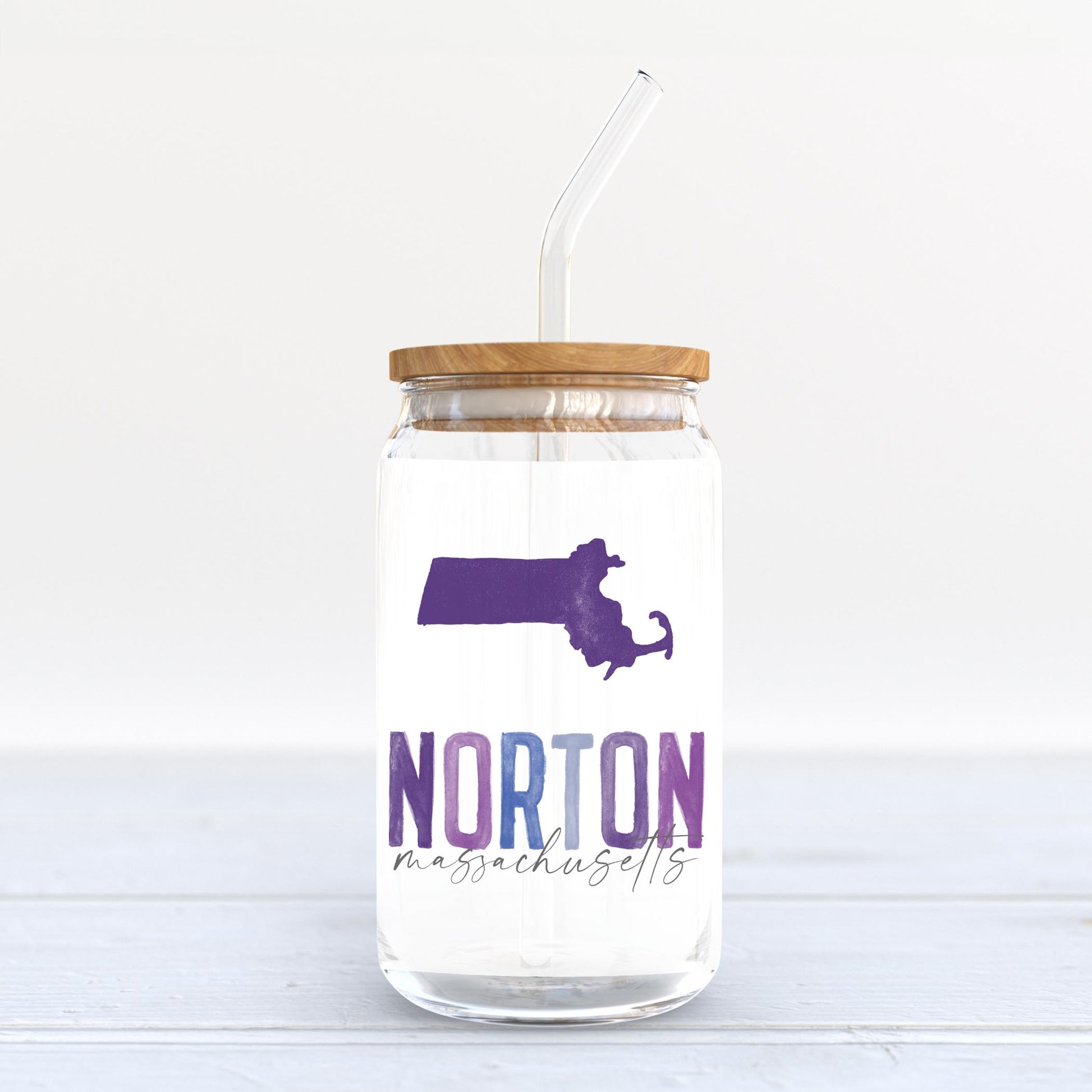 16oz Cold Brew Glass-Watercolor City Purple Norton Massachusetts -3