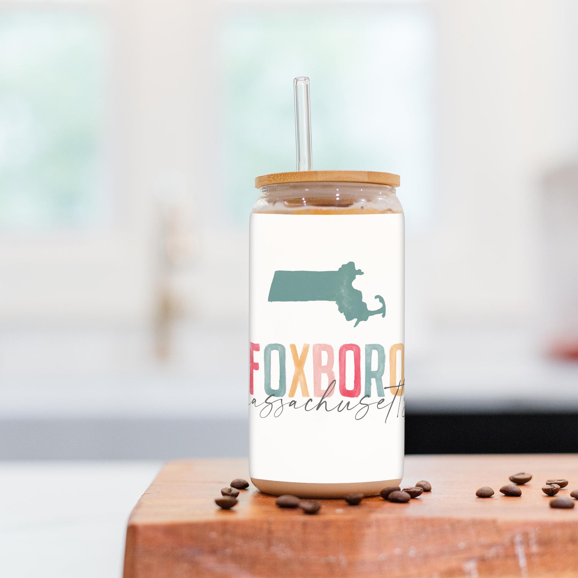 16oz Cold Brew Glass-Watercolor City Foxboro Massachusetts -2