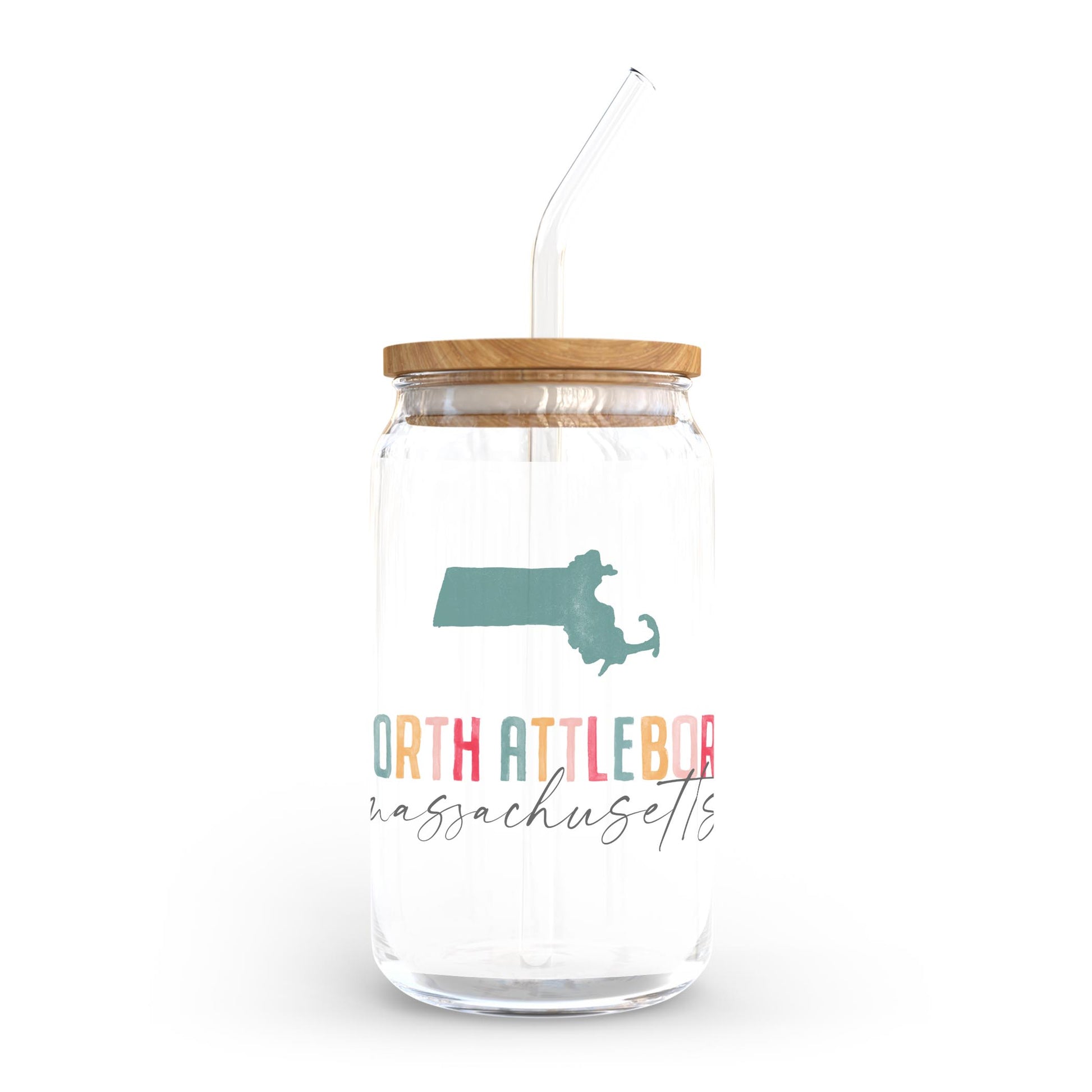 16oz Cold Brew Glass-Watercolor City North Attleboro Massachusetts -0