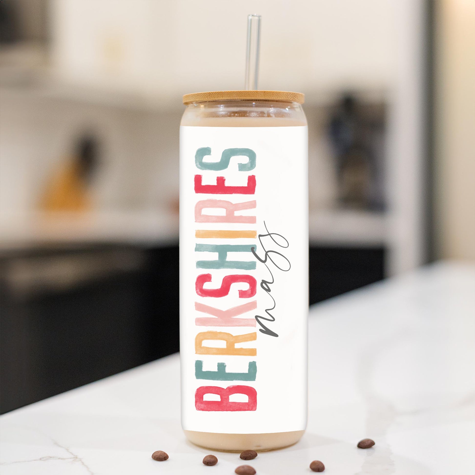 24oz Cold Brew Glass-Watercolor City Berkshires Mass -1