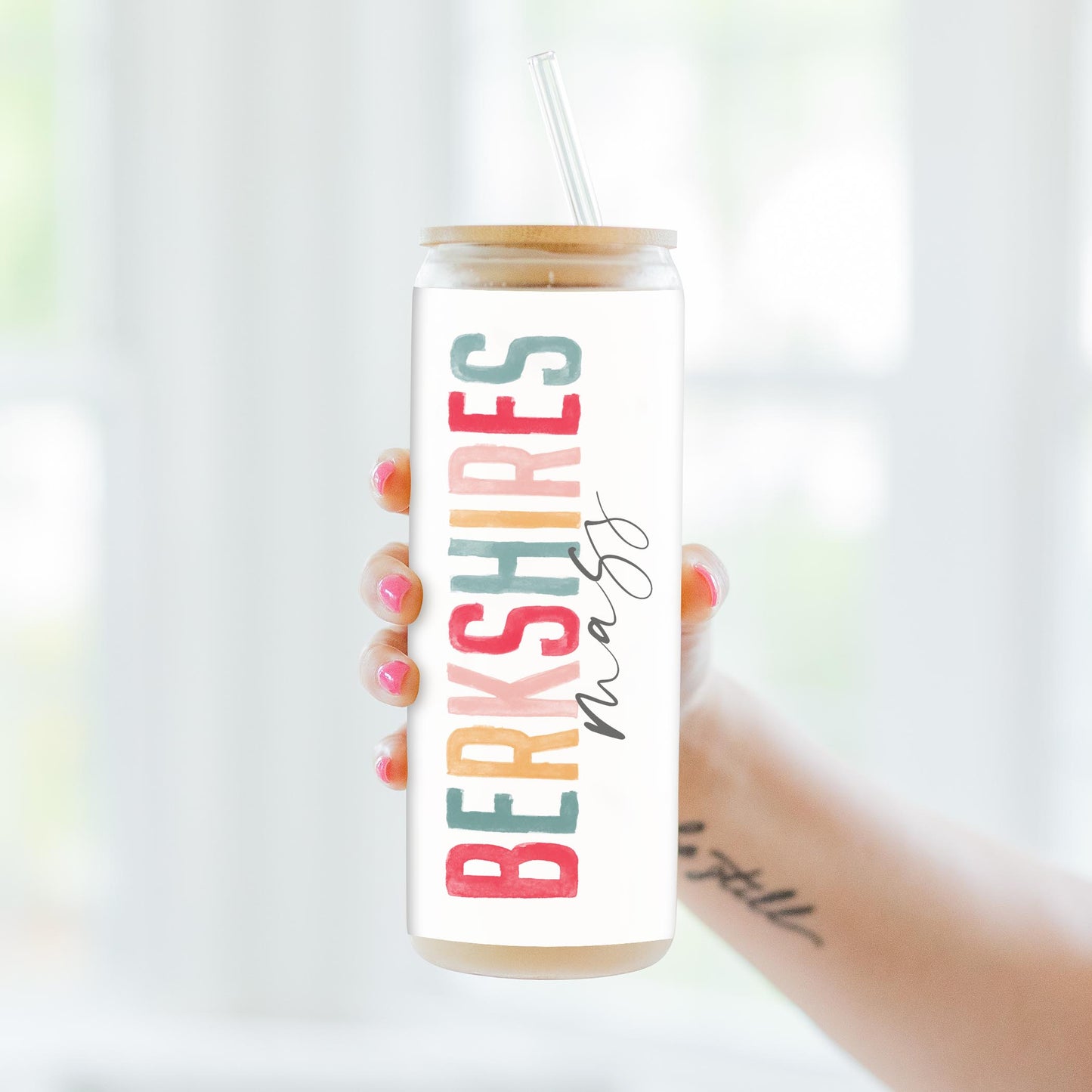 24oz Cold Brew Glass-Watercolor City Berkshires Mass -3