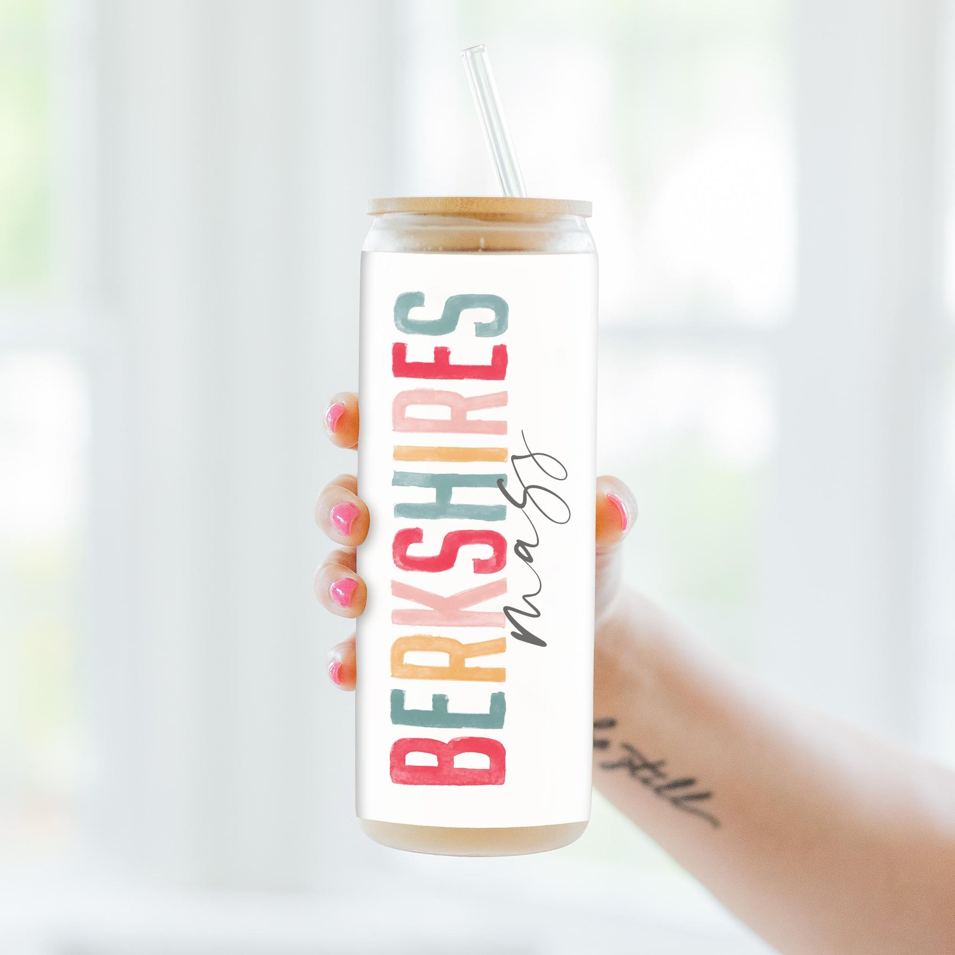 24oz Cold Brew Glass-Watercolor City Berkshires Mass -3
