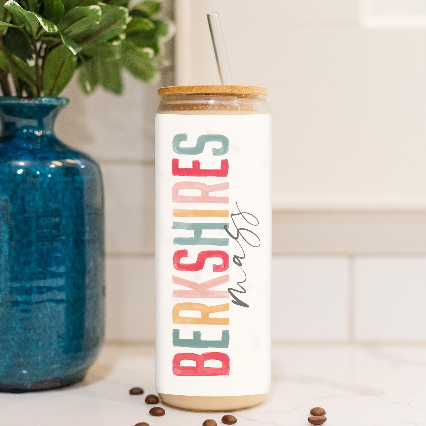 24oz Cold Brew Glass-Watercolor City Berkshires Mass -4