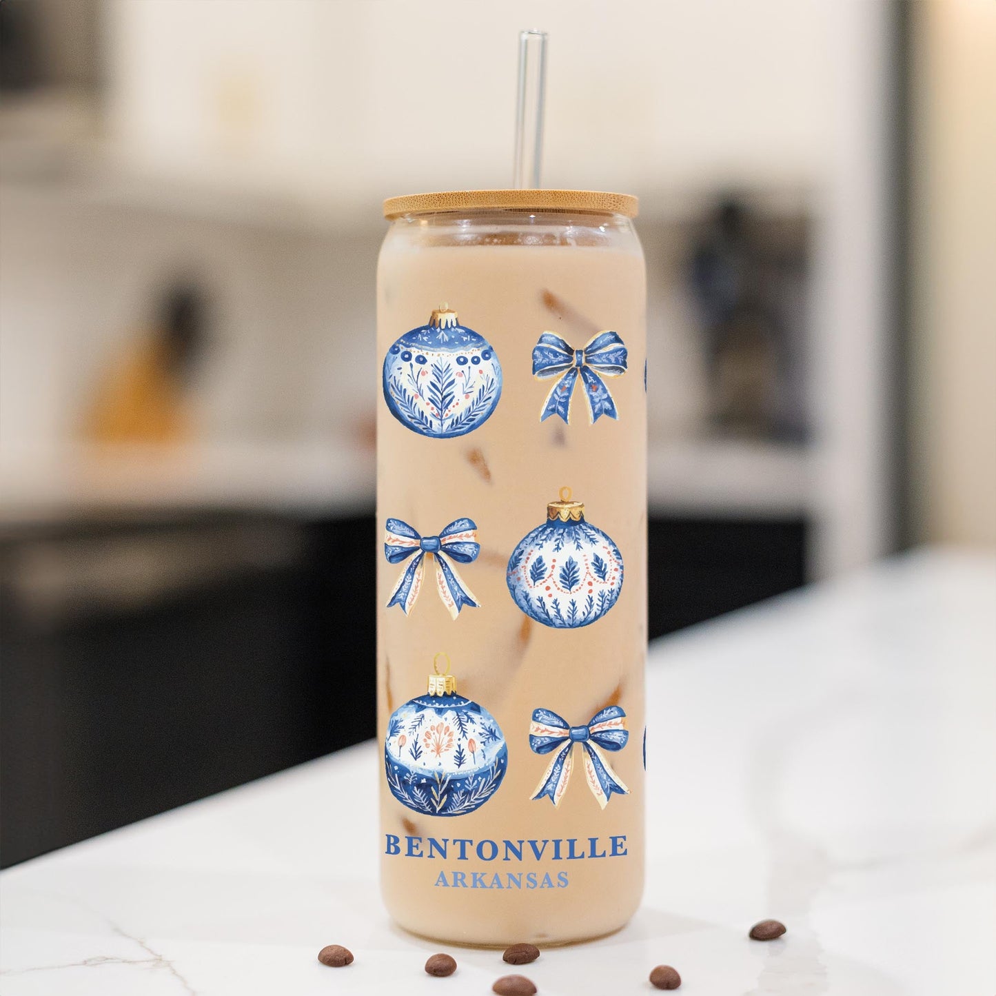 24oz Cold Brew Glass-Love+Local Blue Noel - A Grand Millennial Christmas
