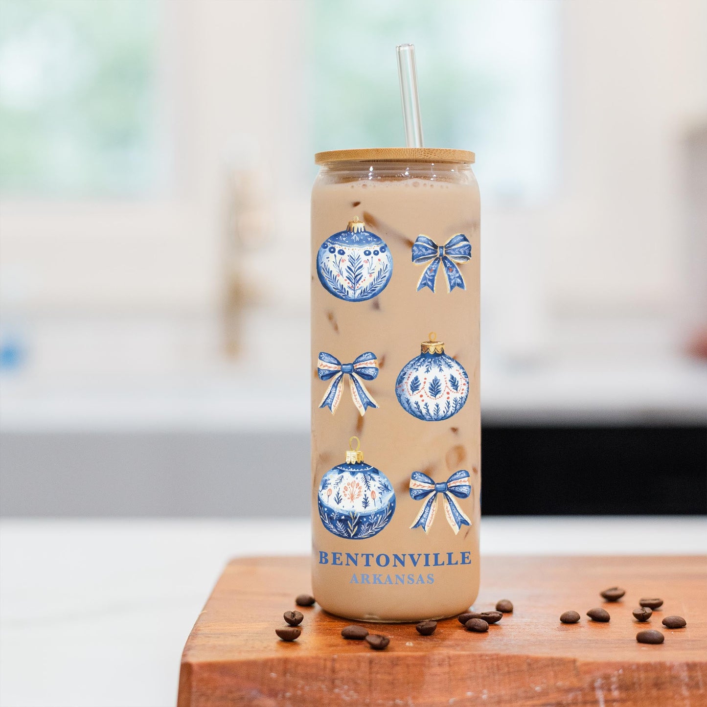 24oz Cold Brew Glass-Love+Local Blue Noel - A Grand Millennial Christmas