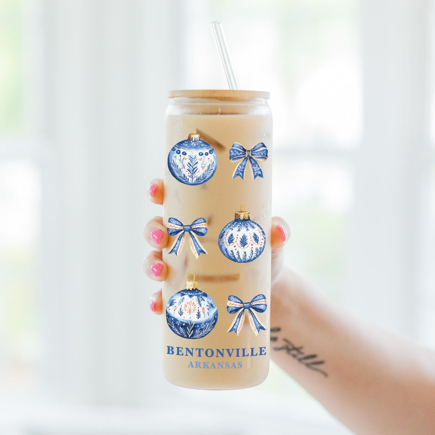 24oz Cold Brew Glass-Love+Local Blue Noel - A Grand Millennial Christmas